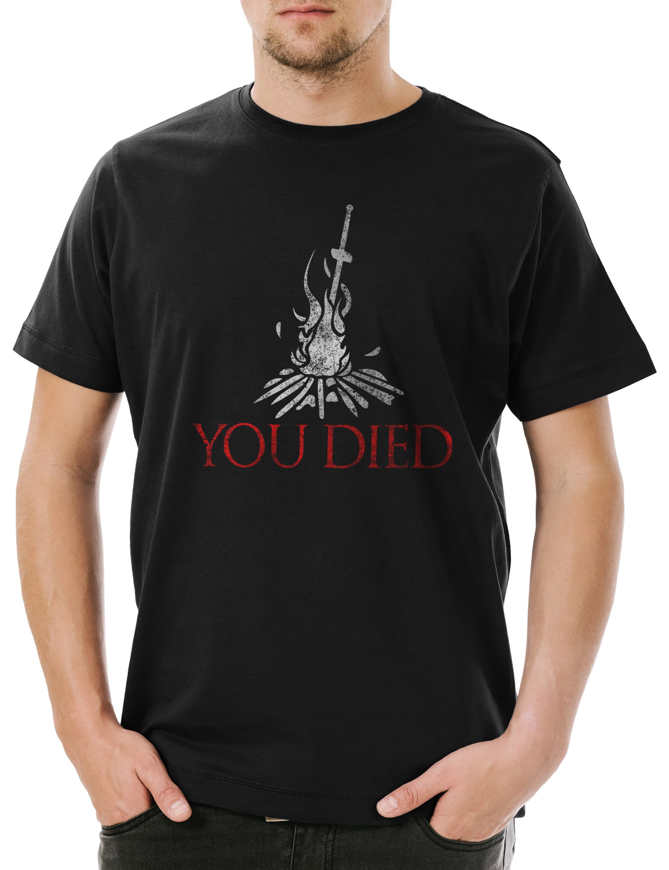 Print-Shirt You Died Soul Herren T-Shirt Shirt Firelink Shrine Dark Gamer Kult