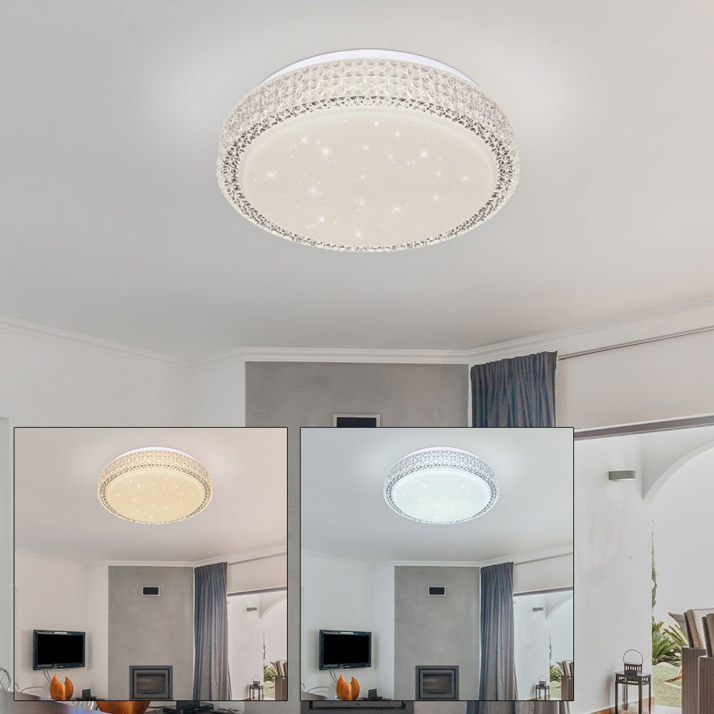 etc-shop LED Deckenleuchte, LED Decken Lampe Kristall Wohn Ess Zimmer Beleuchtung Sternen Effekt weiß - D 30 cm