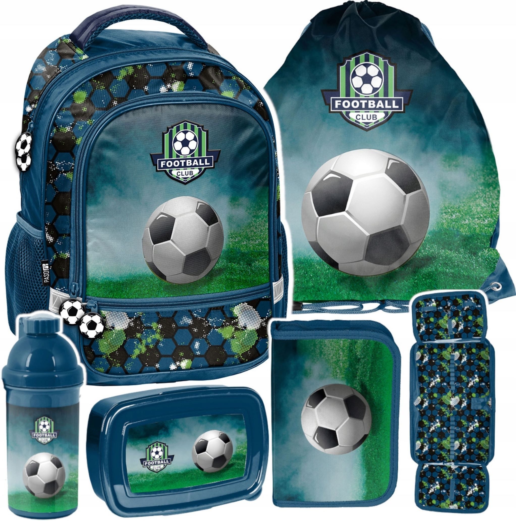 Festivalartikel Schulrucksack Schulrucksack-Set 5-teilig Football für Jungen