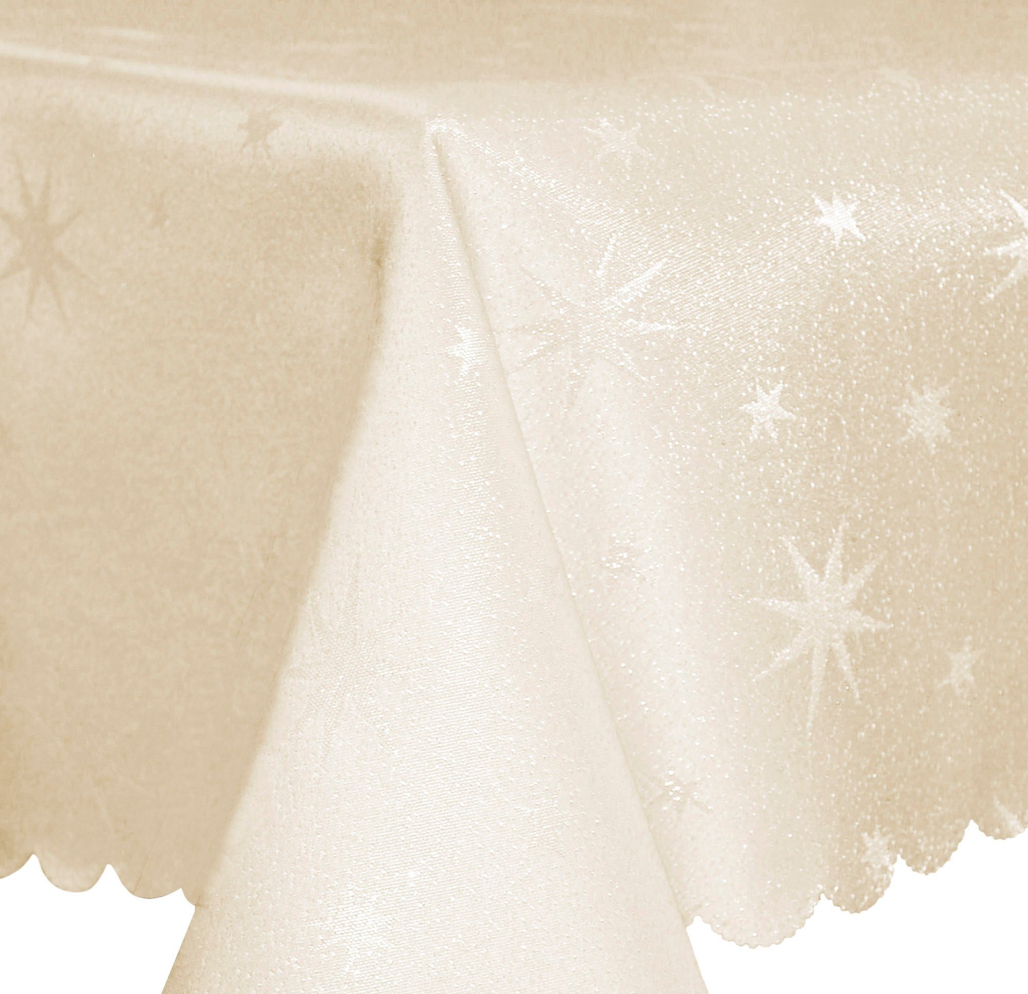 Tischdecke cm Tischdecke Tischwäsche Weihnachten und glänzend Sterne (1-tlg) Lurex Creme 130x220 Deko Haus