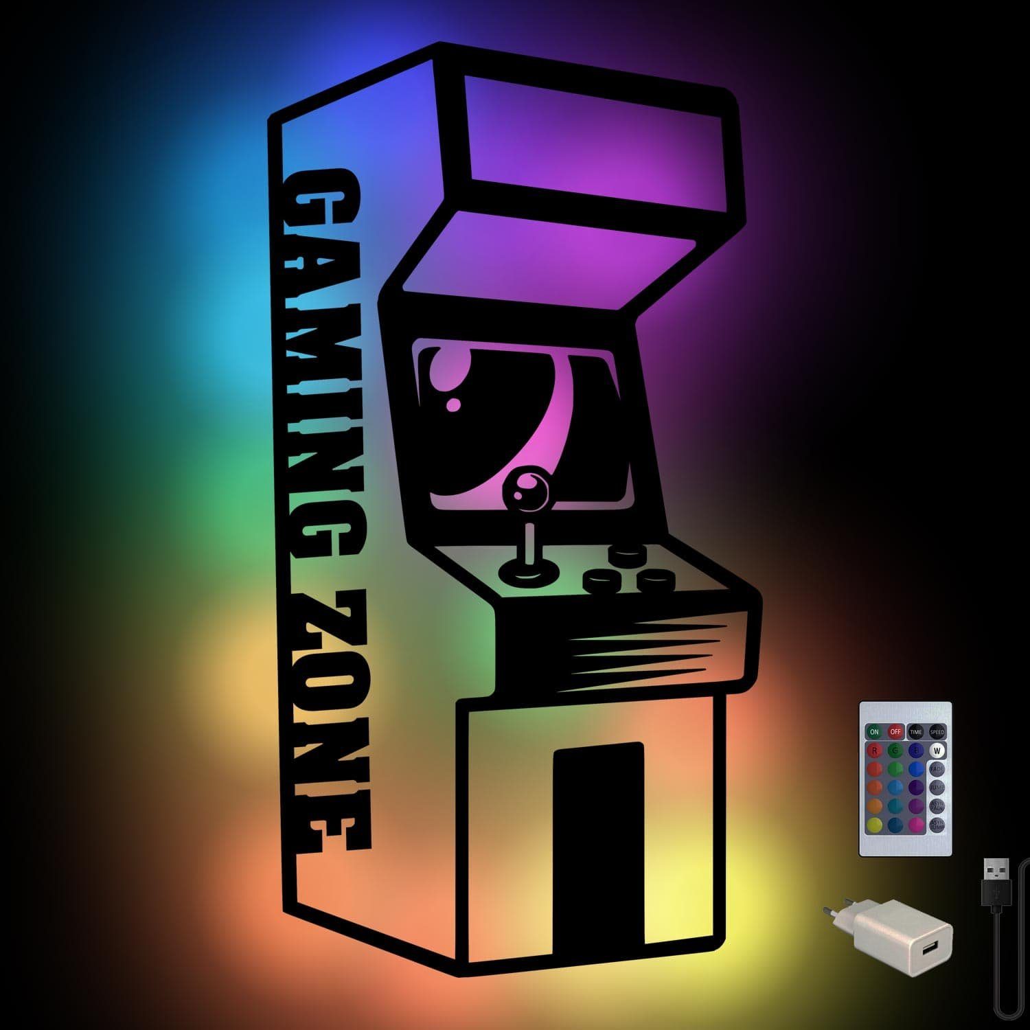 Namofactur LED Wandleuchte Gaming Zone RGB USB LED Schild leuchtend für  Gamer, LED fest integriert, Farbwechsler