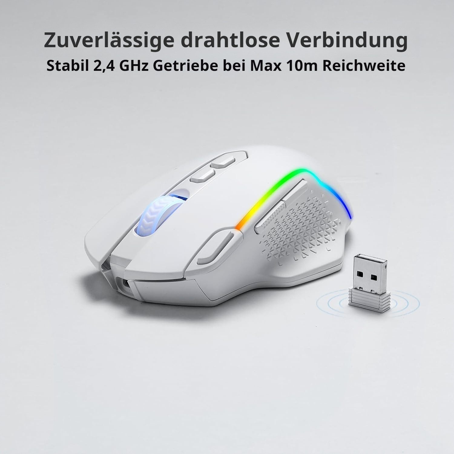 Redragon M810 Pro Kabellos/Kabelgebunden Maus, 10000 DPI, Schnellfeuertaste Gaming-Maus (2,4 GHz Drahtlos (via Nano-Empfänger), Makrofunktion & True Color) – Bild 4 von 5