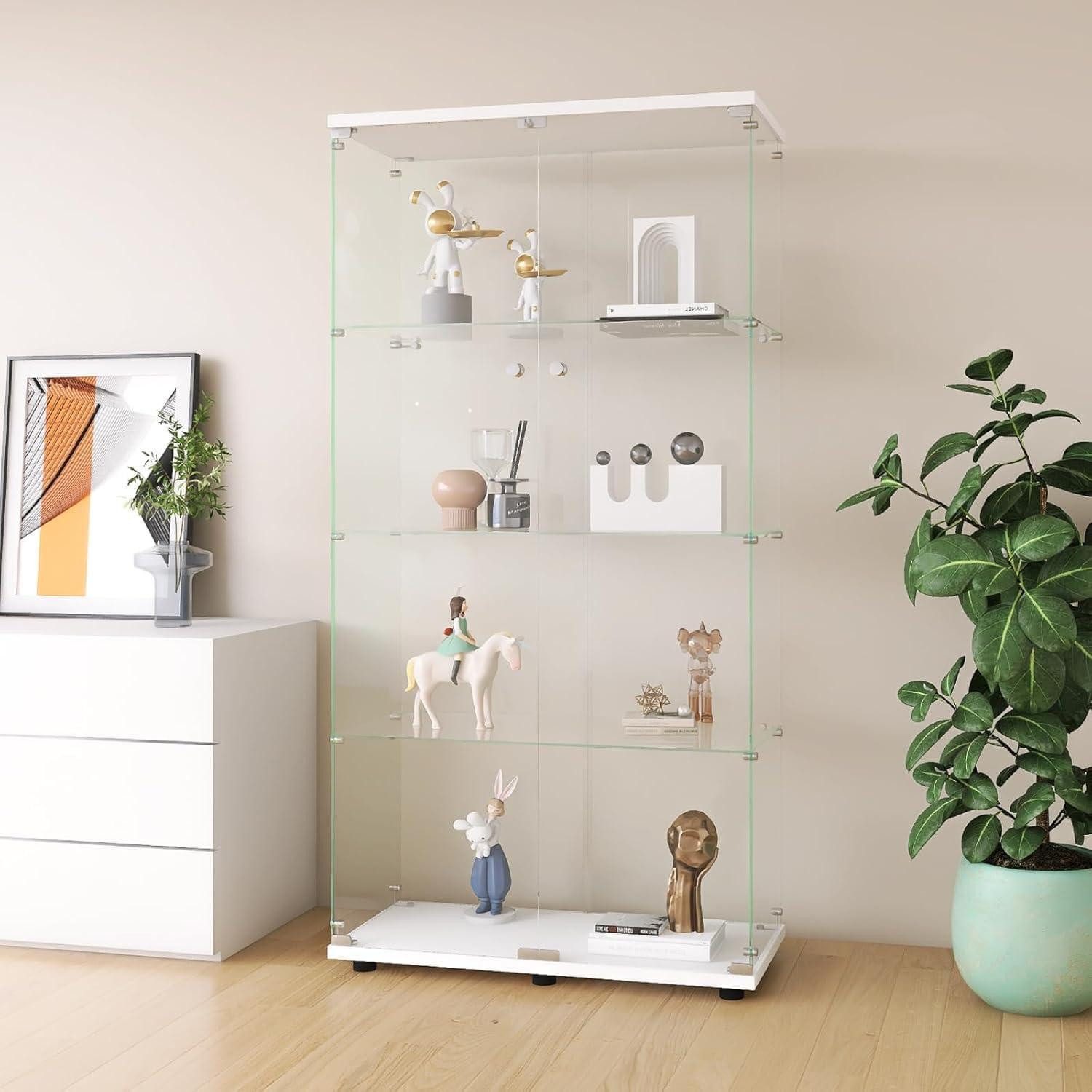 LuxusKollektion Glasvitrine Glasvitrine 164.5cm 2 Tür 4 Lagen Vitrinenschrank Weiß Ohne Licht