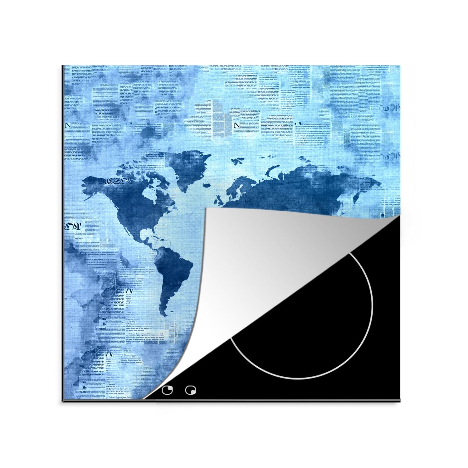 MuchoWow Herdblende-/Abdeckplatte Weltkarte - Abstrakt - Blau, Vinyl, (1 tlg), 78x78 cm, Ceranfeldabdeckung, Arbeitsplatte für küche | Herdabdeckplatten
