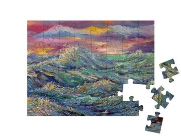 puzzleYOU Puzzle Ölgemälde: Meeresrauschen am Abend, 48 Puzzleteile, puzzleYOU-Kollektionen Ölbilder