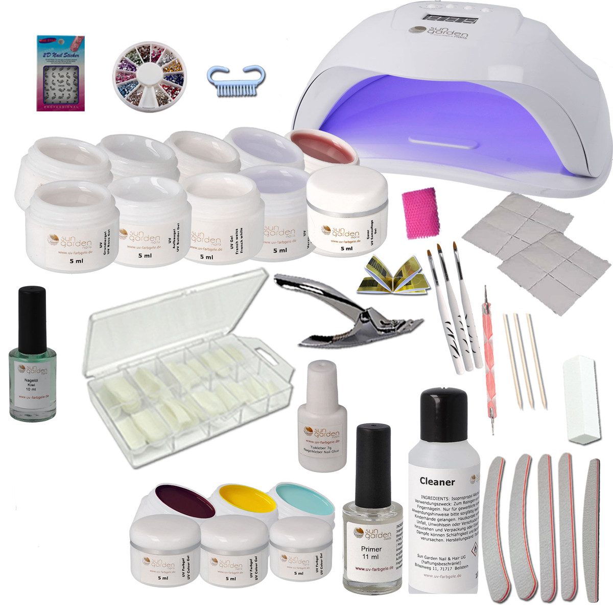 Sun Garden Nails Nagellack-Set UV Gel Nail Starterset Starlight + UV Gerät und Nageldesign Zubehör, für Einsteiger & Fortgeschrittene