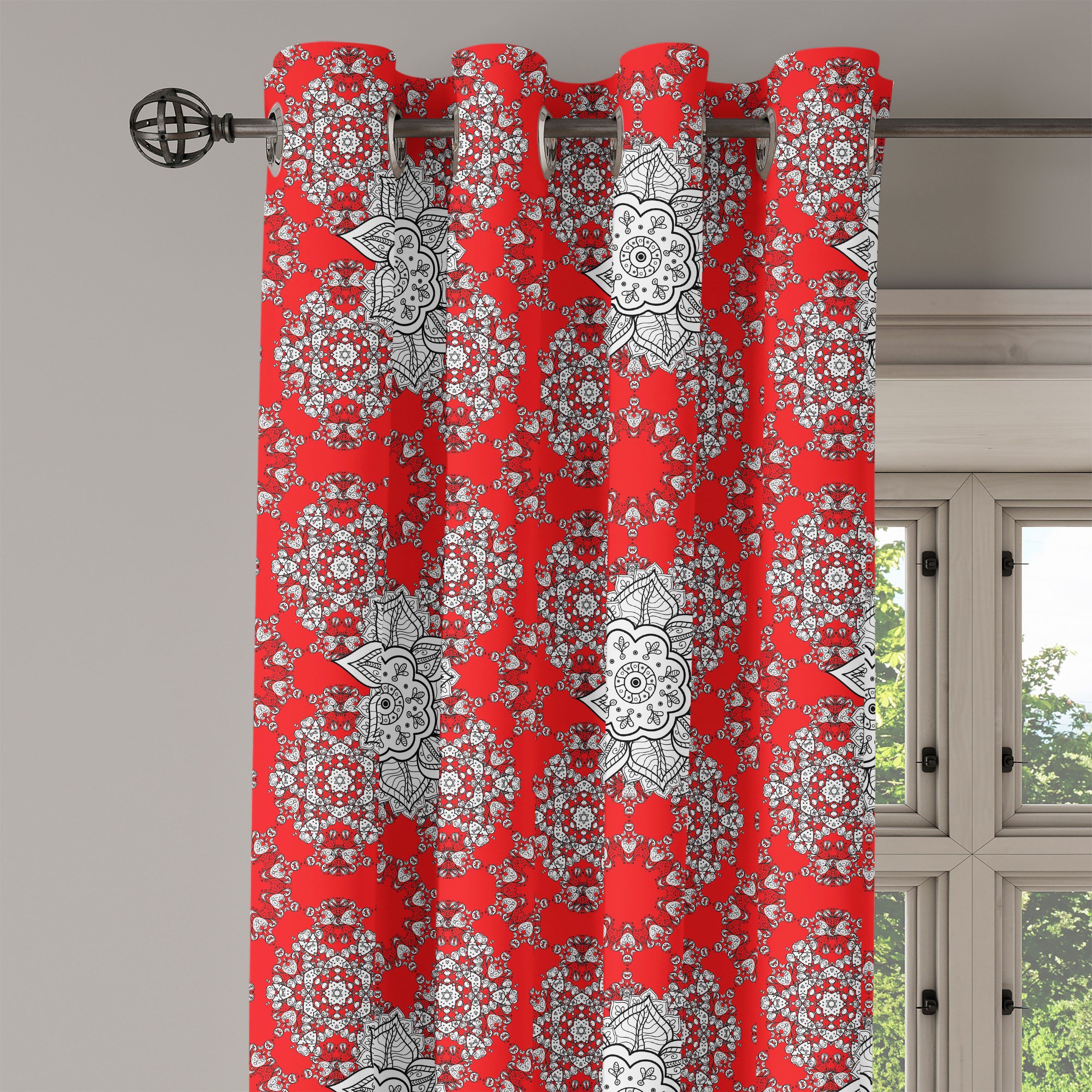 Gardine Dekorative 2-Panel-Fenstervorhänge für Mandala Wohnzimmer, Red Abakuhaus, Gekritzel Schlafzimmer