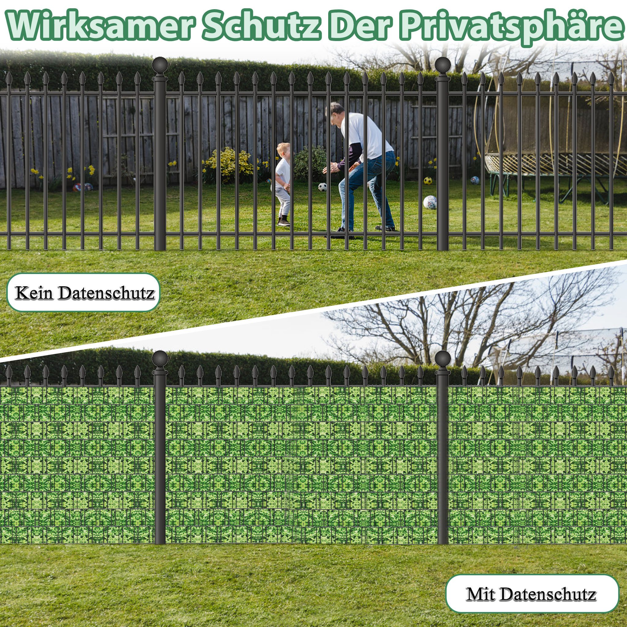 FIVMEN Sichtschutzstreifen PVC Sichtschutz Sichtschutzfolie Doppelstabmatten Zaun, Kleine Blätter, 35m Lang 19 cm Hoch mit Befestigungsclipse Gartenzaun Windschutz