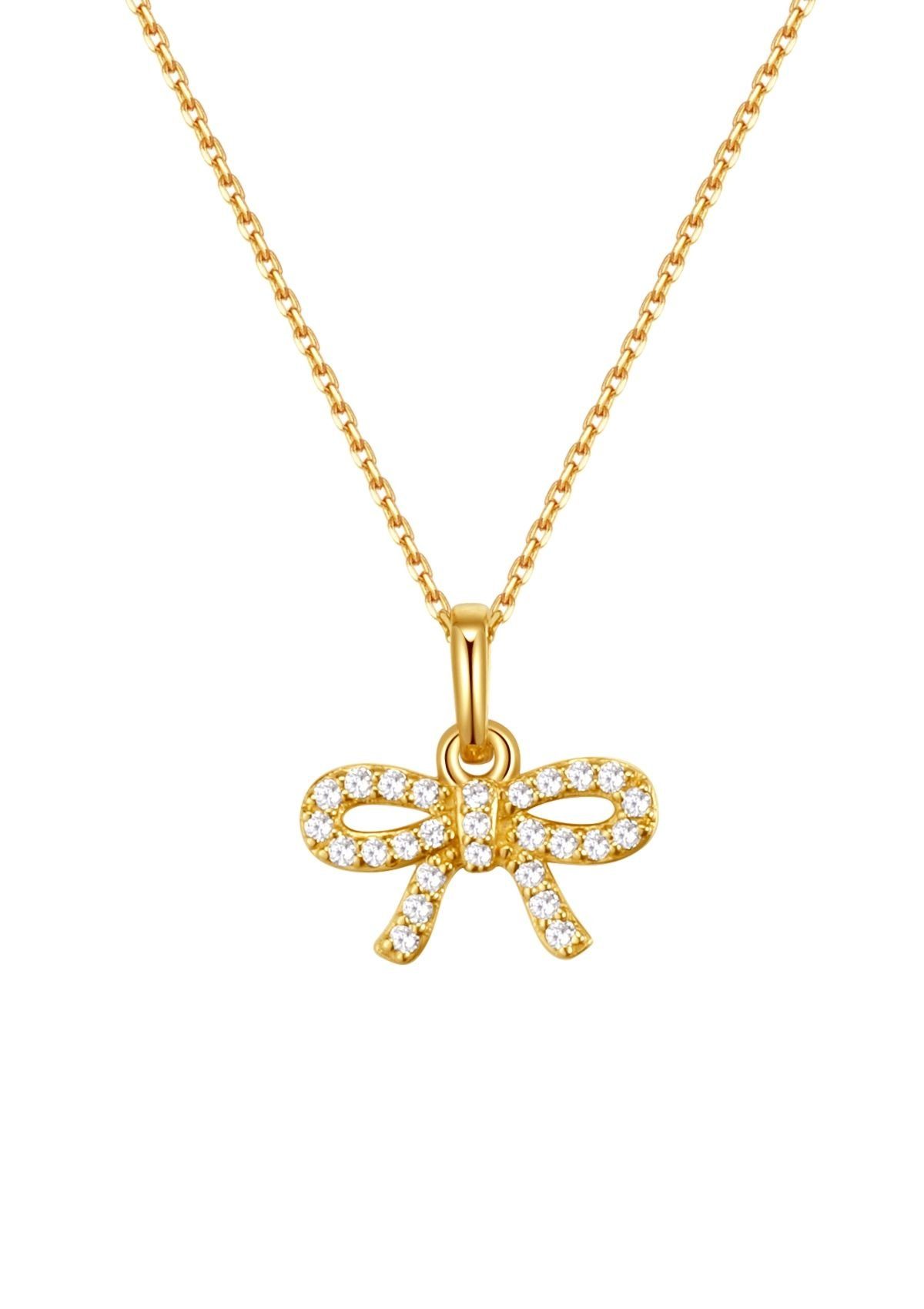 Goldkette für Damen Zirkonia & Schleife Anhänger, 375 Gold