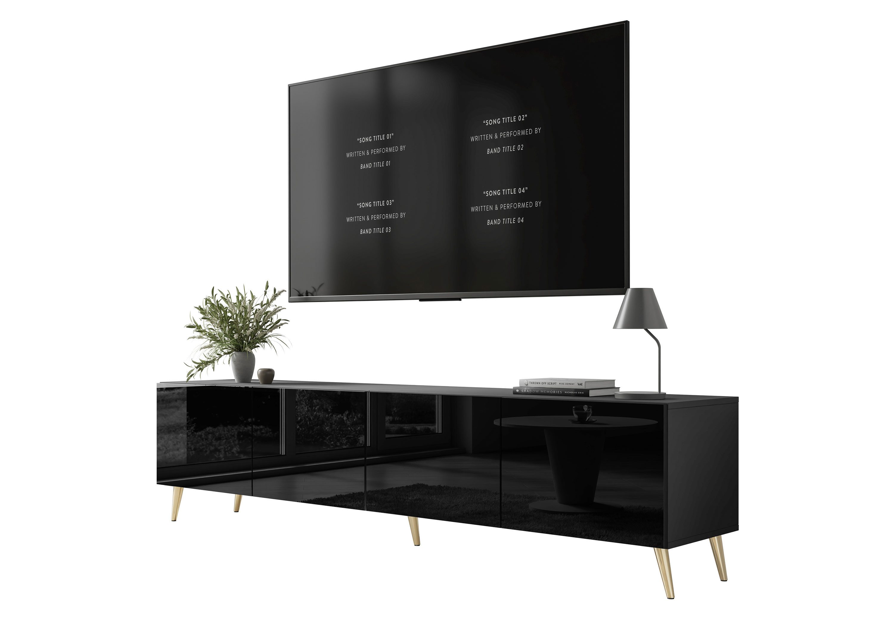 Lookway TV-Schrank AURA 200 Schwarz Hohglanz auf Beinen mit LED Beleuchtung günstig online kaufen