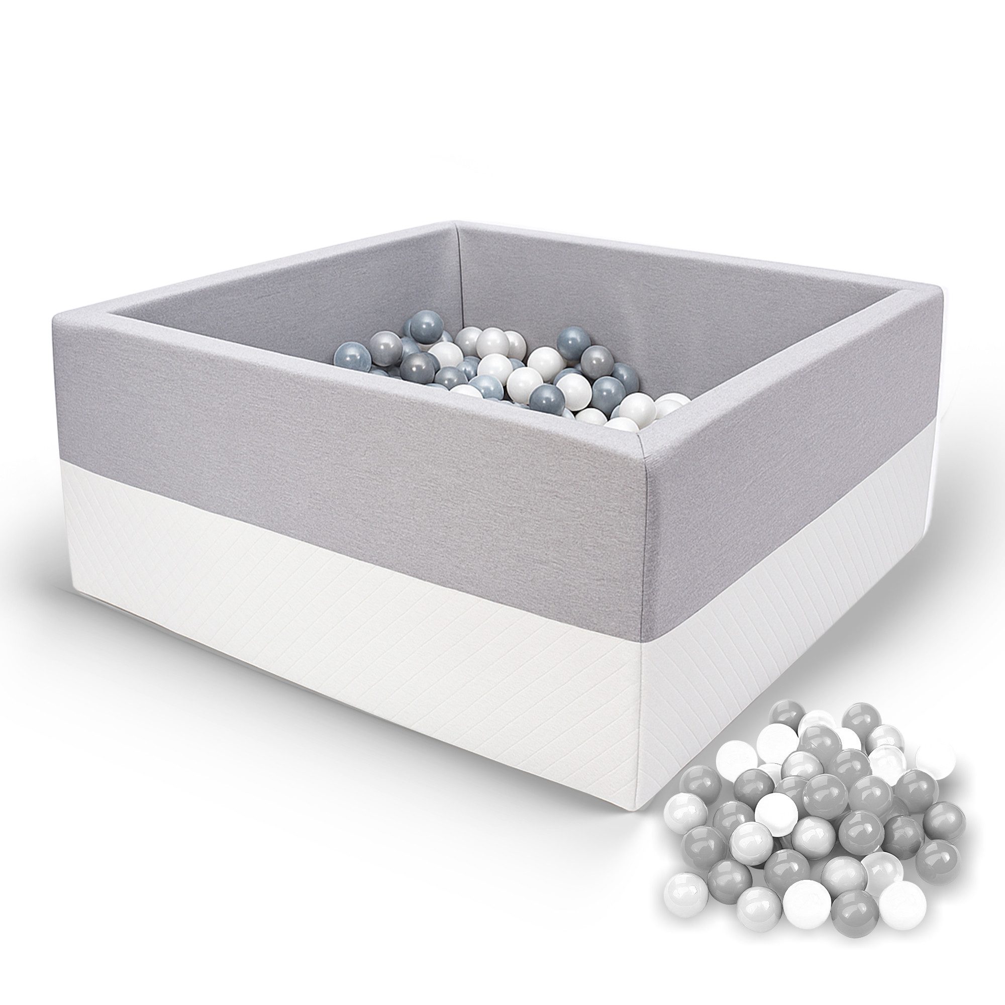 Rainbow Kids Bällebad L Luxus Bällebad, Hellgrau, 90x90x40, mit 200 Bällen, Made in Europe