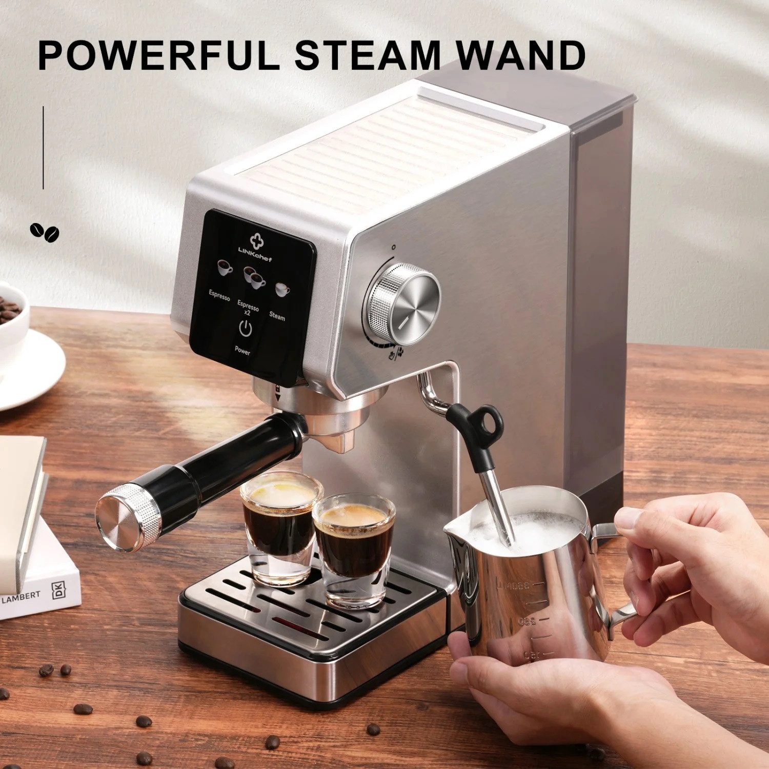Linkchef Espressomaschine, Siebträgerfilter, 20 Bar, Siebträger, Dampflanze, Edelstahl, 1,2 l Tank