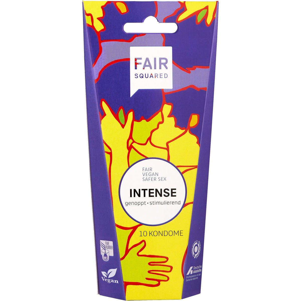 Fair Squared Kondome Celebrate your Love - Intense Packung mit, 10 St., stark genoppte Kondome, vegane und stimulierende Fair-Trade-Kondome