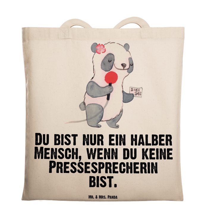 Mr. & Mrs. Panda Tragetasche Pressesprecherin mit Herz - Transparent - Geschenk Einkaufstasche B (1-tlg)