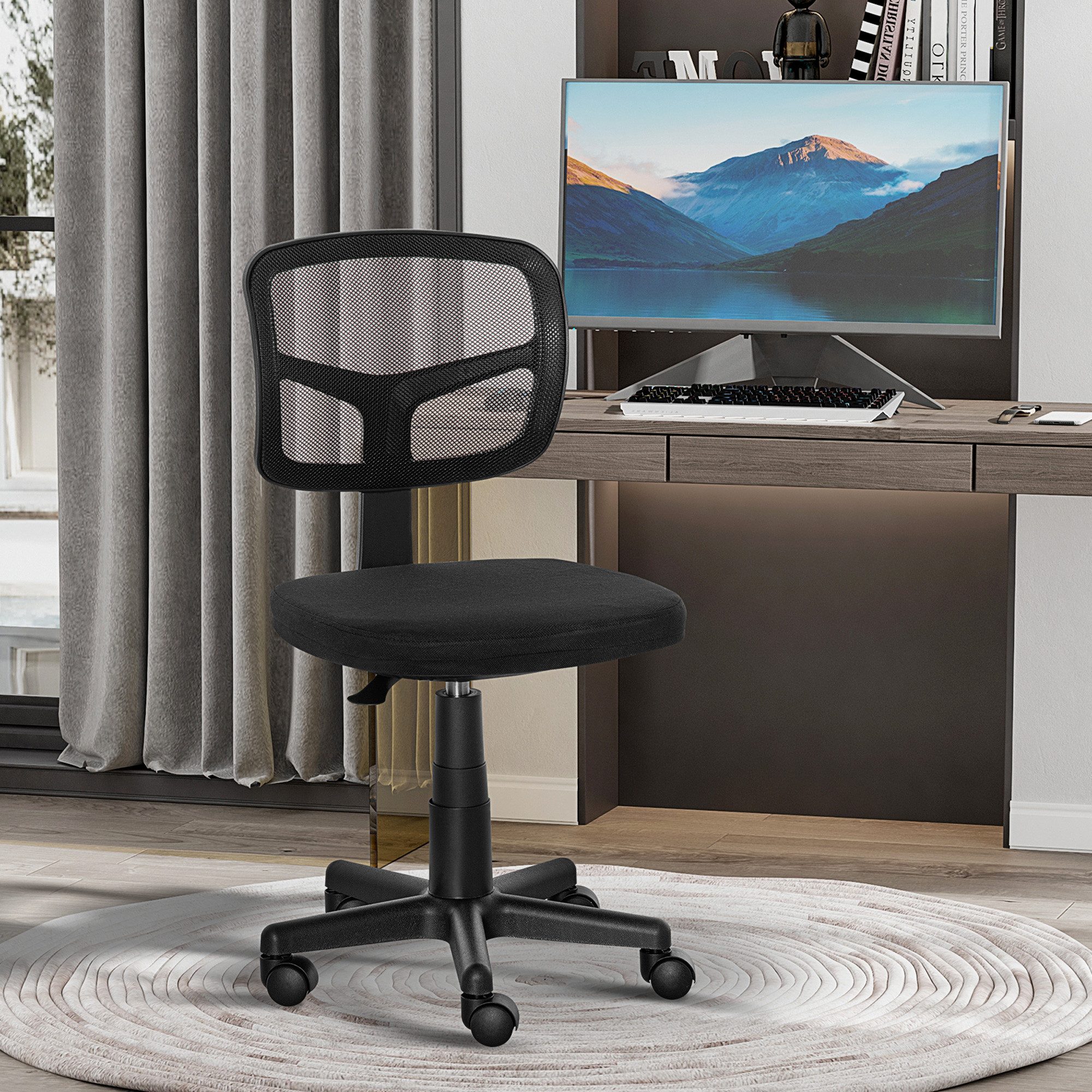 Vinsetto Bürostuhl Drehstuhl höhenverstellbar, Computerstuhl platzsparend (ergonomischer Schreibtischstuhl, 1 St), für Arbeitszimmer, Büro, Schwarz