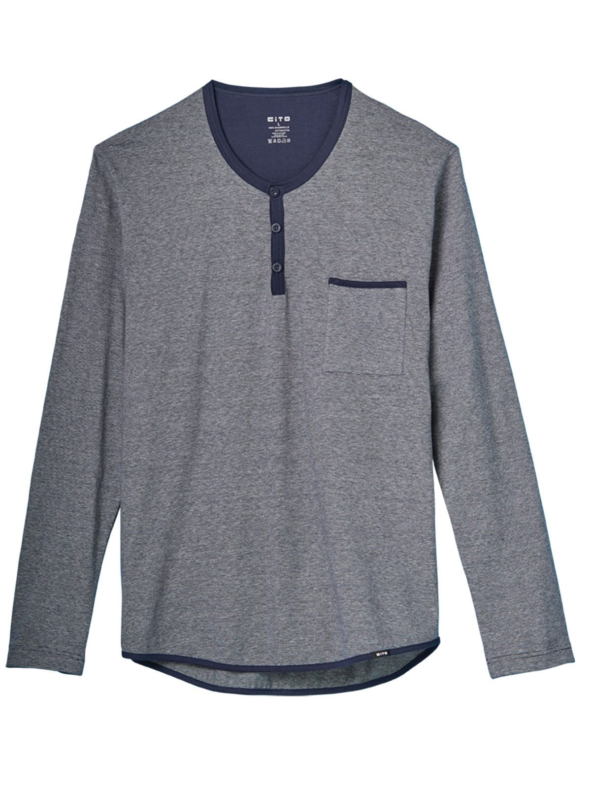 CiTO T-Shirt Herren Pyjama Oberteil lang pure cotton (Stück, 1-tlg) -