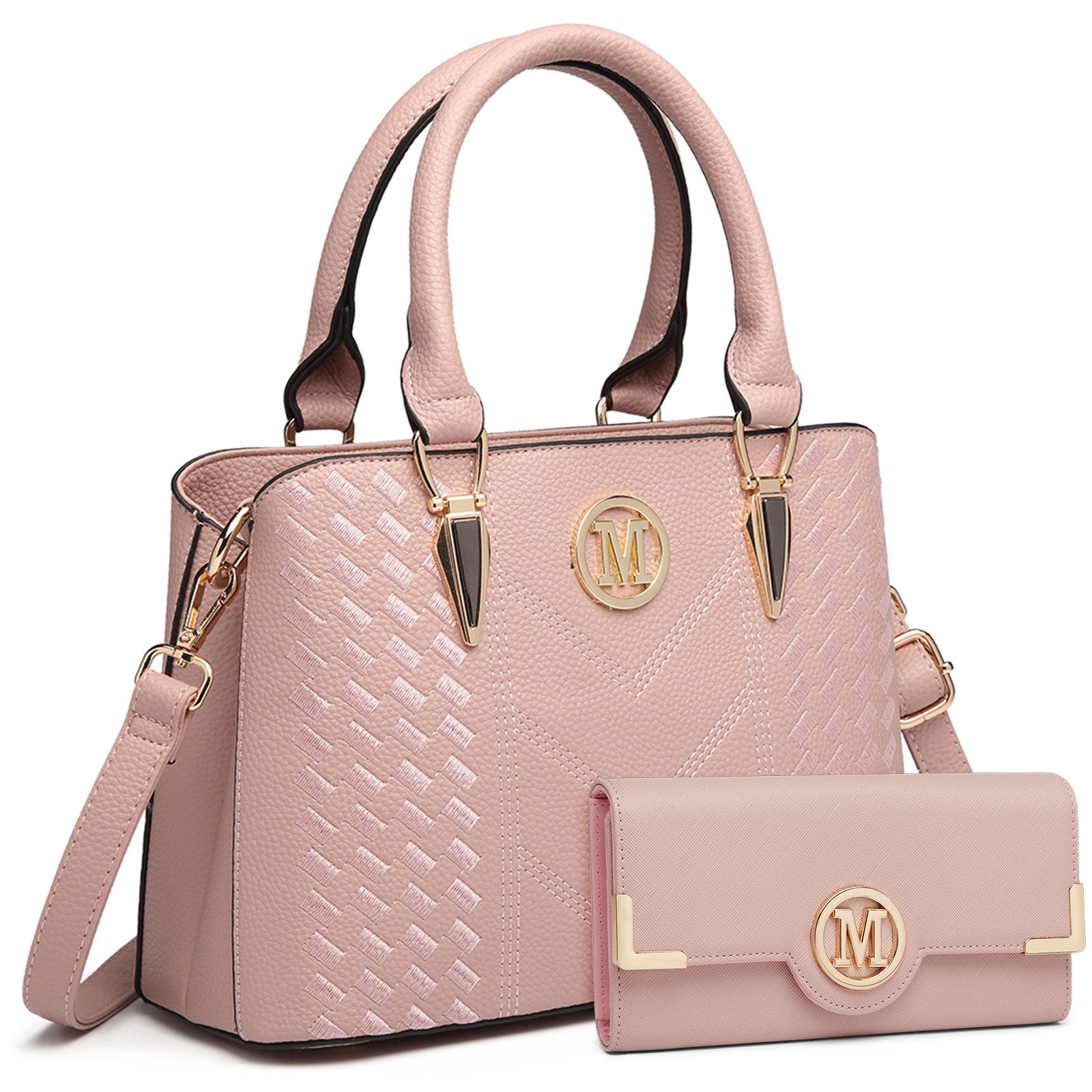 Miss Lulu Handtasche Mittelgroße Damen Henkeltasche, Lychee Muster, Strickprozess, Elegant (2-tlg) – Bild 5 von 5