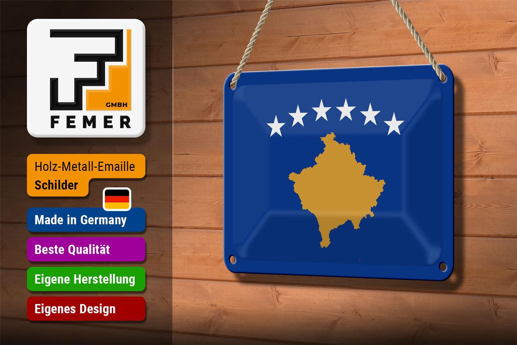 Femer GmbH Metallschild Flagge Kosovo 18x12cm Flag of Kosovo, (1 St), gewölbte Oberfläche, abgerundete Ecken, umgeschlagene Kanten