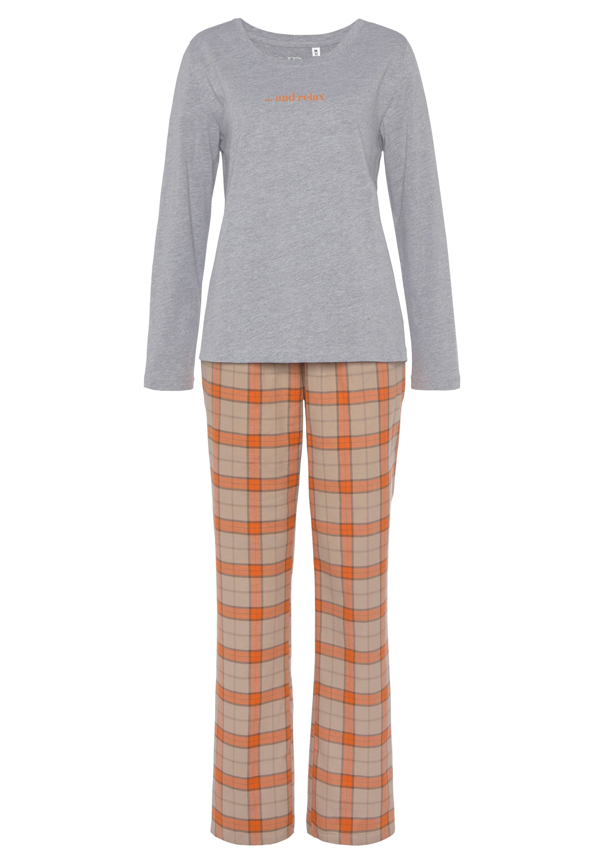 Vivance Dreams Pyjama (2 tlg) weichem kuschelig Flanell aus orange