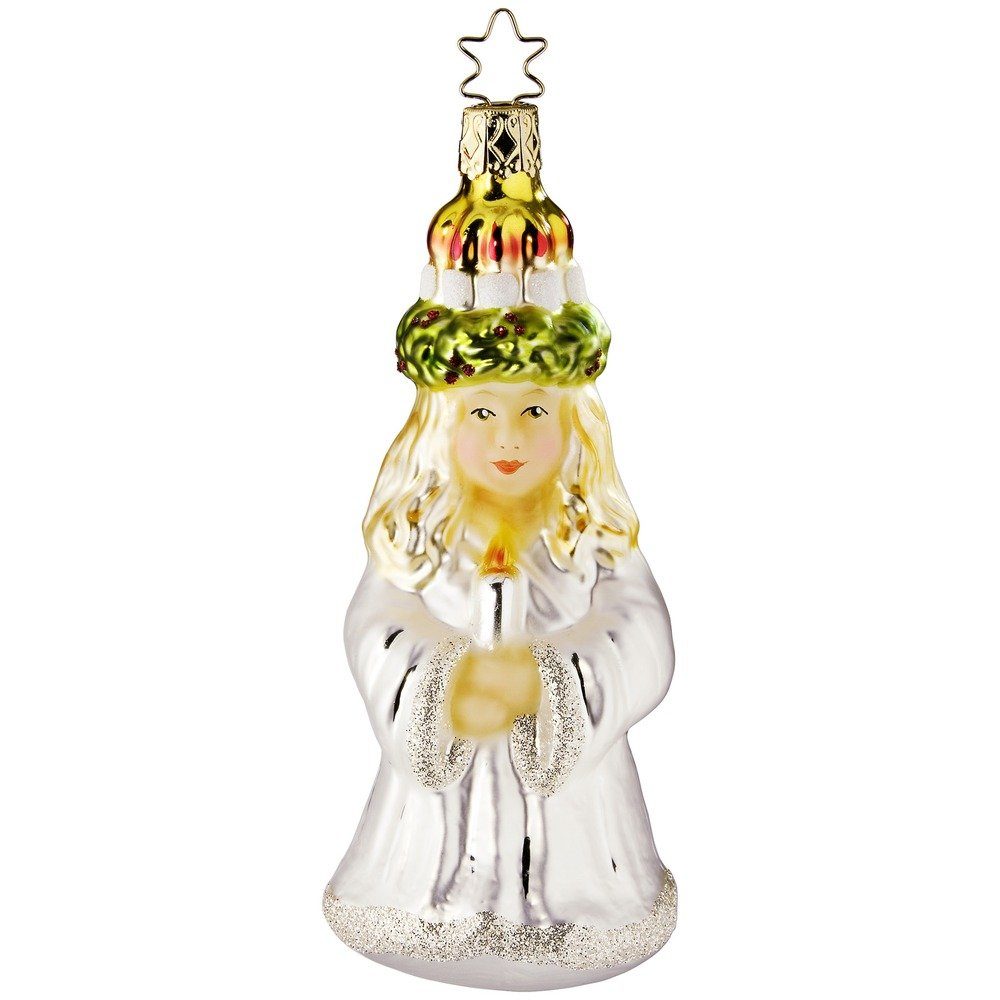 INGE-GLAS® Christbaumschmuck, Christbaumschmuck Lichtbringerin mit Kerzen Glas 13cm weiß, 1 Stück