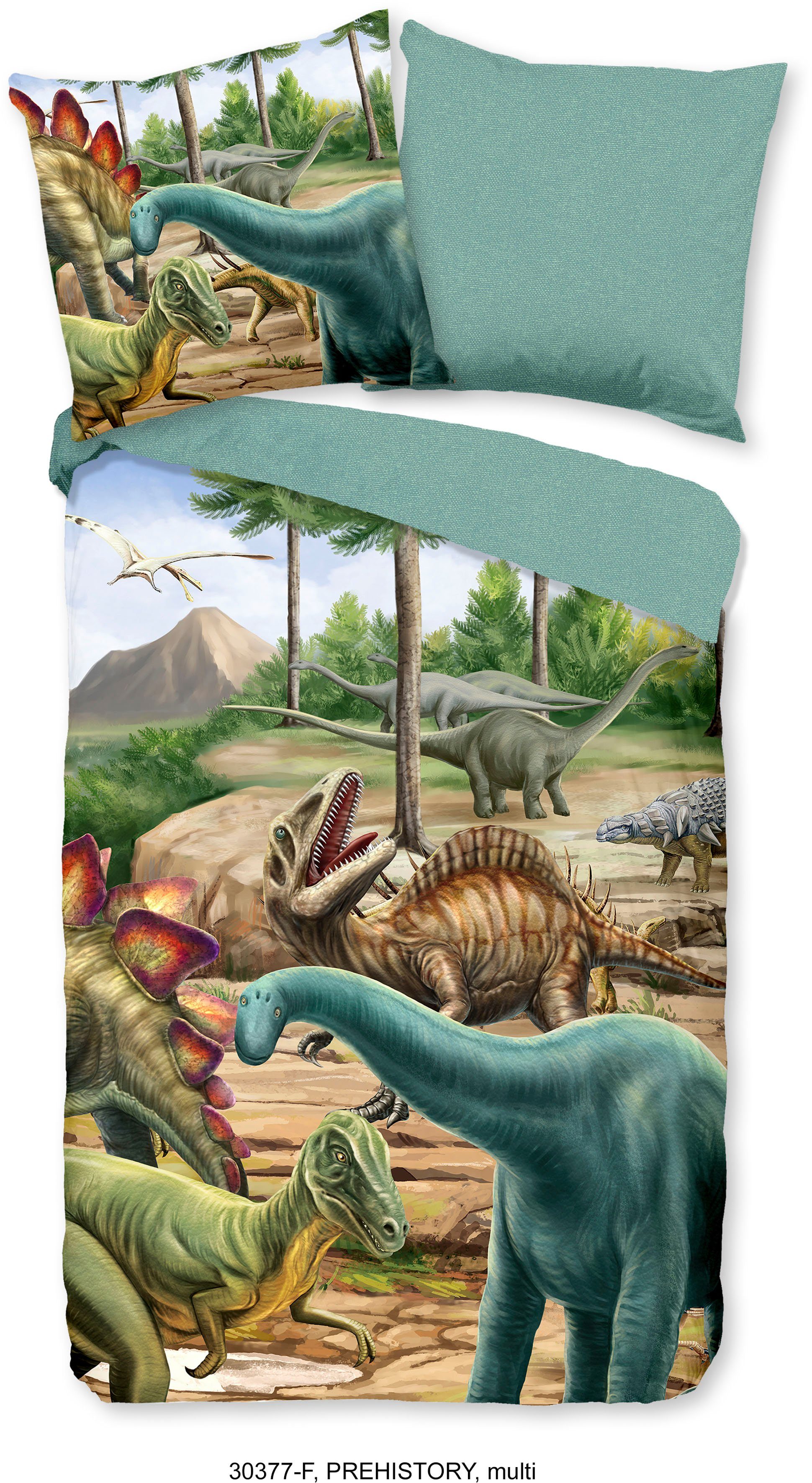 Kinderbettwäsche Prehistory Dinos, good morning, Biber, Flanell, 2 teilig, 100% Baumwolle/ Flanell (Biber)