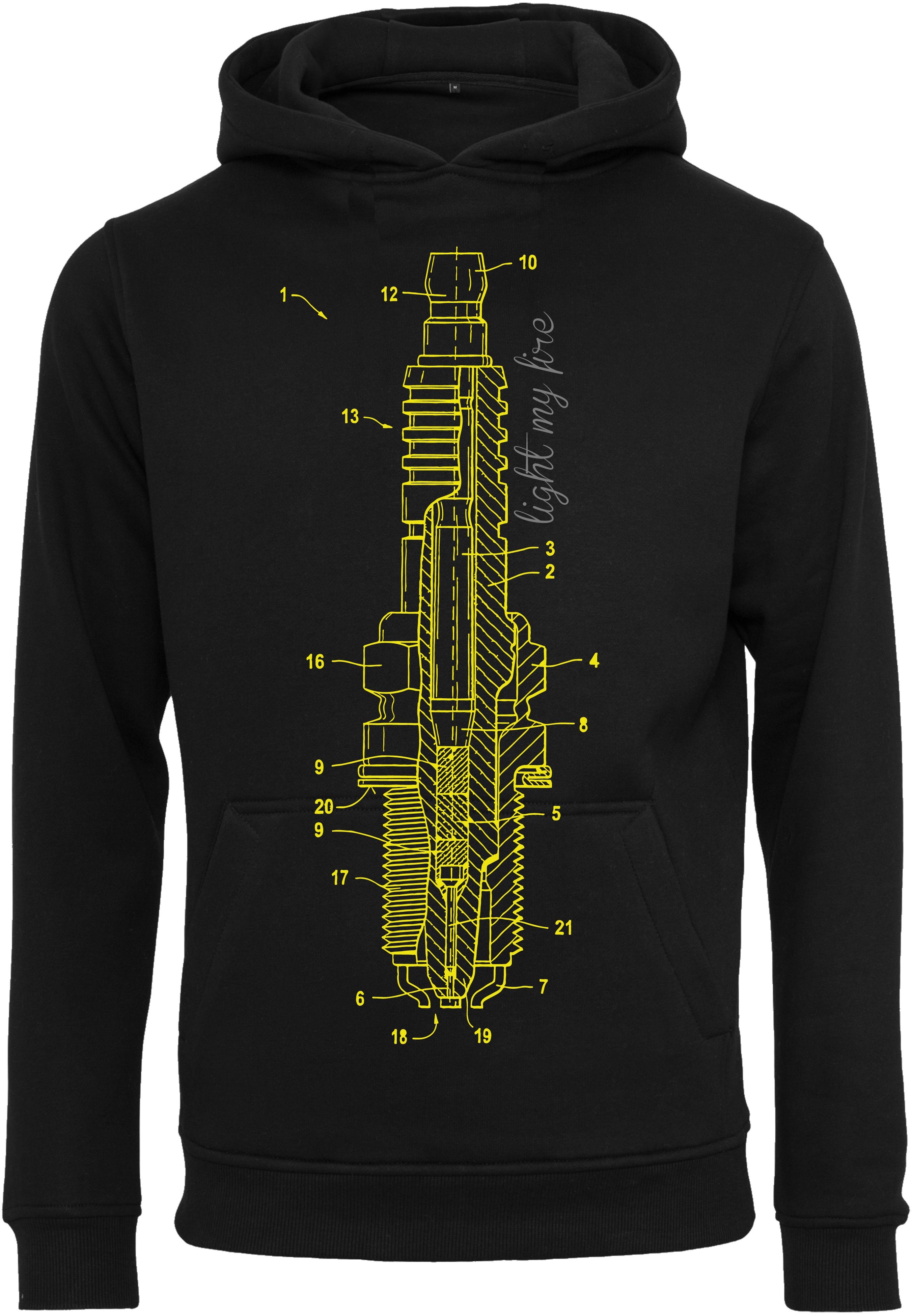 Baddery Kapuzenpullover Auto Hoodie: "Zündkerze" - Tuning Tuner Autoliebhaber, hochwertiger Siebdruck, auch Übergrößen