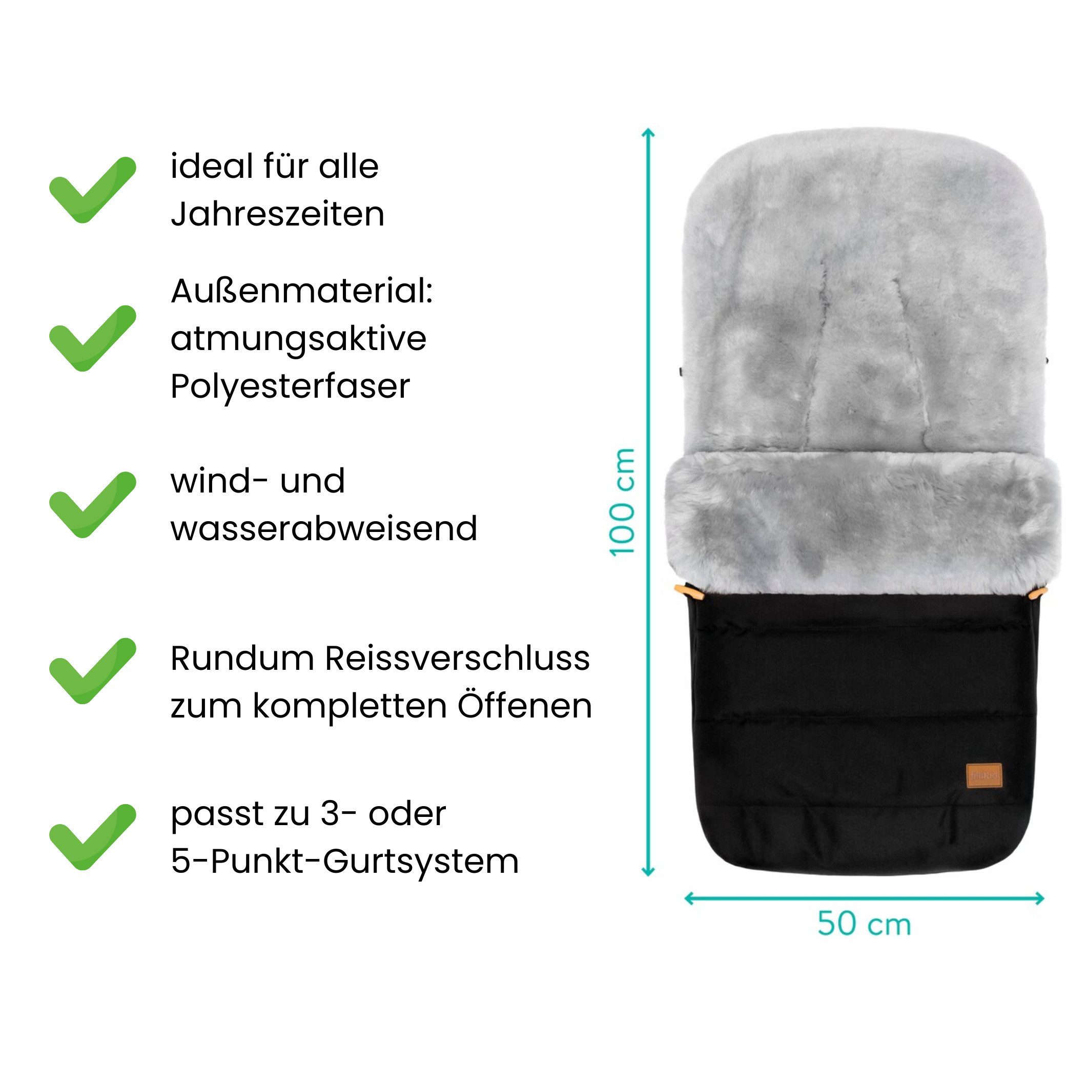 Fillikid Fußsack Winterfußsack Bernina Lammfell Exklusiv, Warmer Winterfußsack mit echtem Merino-Lammfell wasserabweisend und – Bild 4 von 5