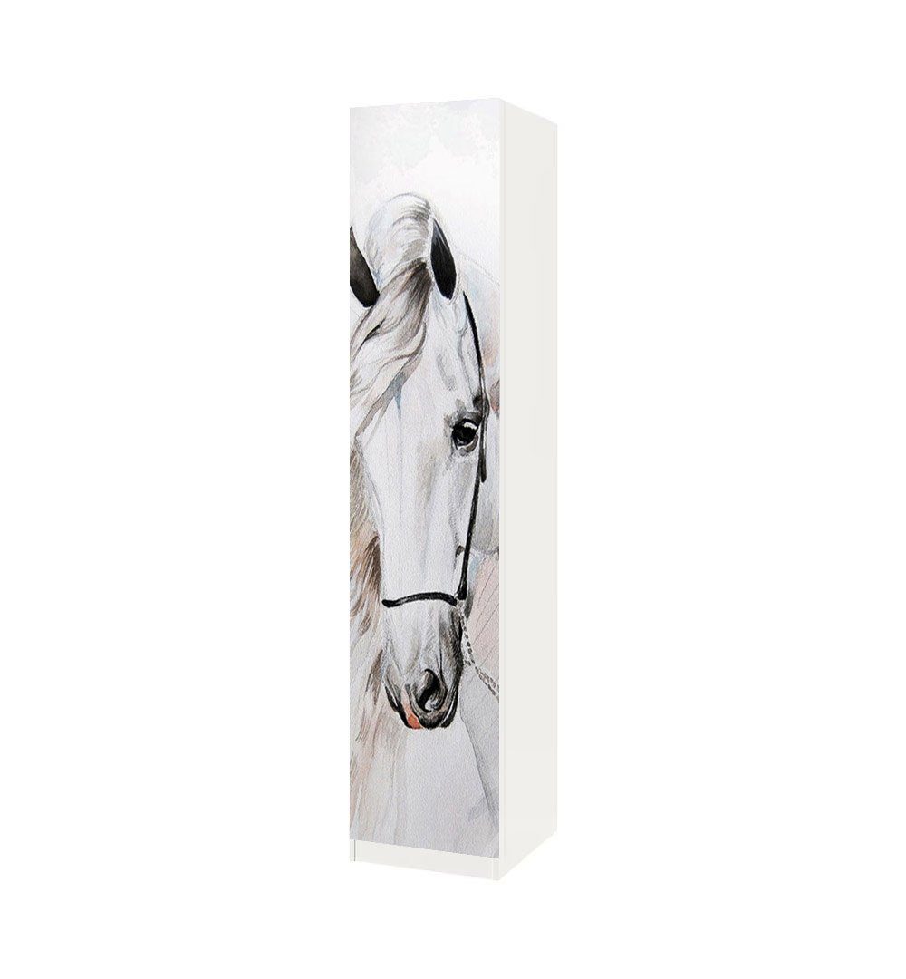 MyMaxxi Möbelfolie MyMaxxi - Klebefolie Möbel kompatibel mit IKEA Pax  Schrank - Motiv weisses Pferd Gemälde - Möbelfolie selbstklebend -  Dekofolie Tattoo Aufkleber Folie für Schlafzimmer und Kinderzimmer - Tier  Ross reiten