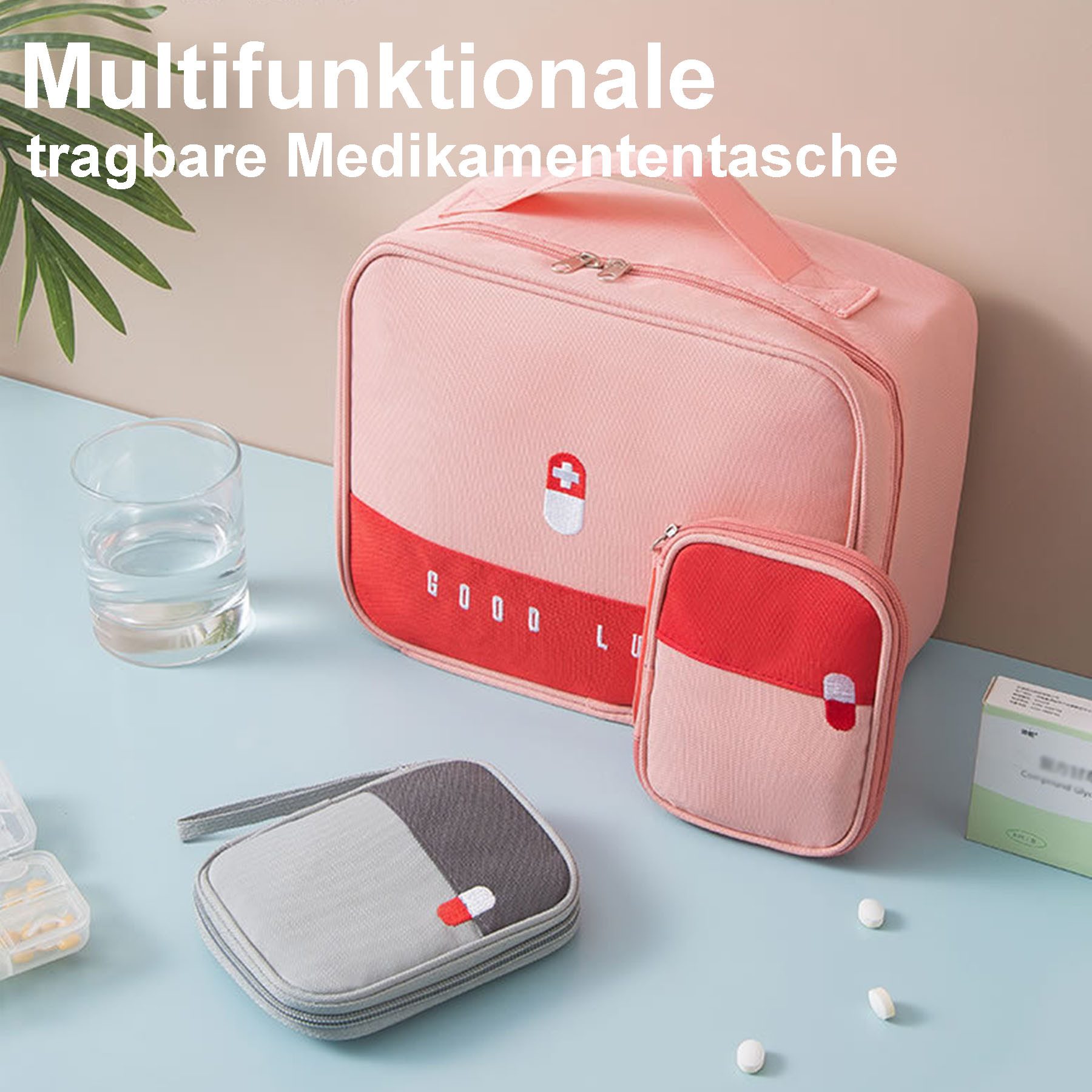 Mutig Arzttasche 2er Medikamententasche,Große & Klein Medikamententasche Reise (tragbare Medizintaschen,Große Kapazität, Wasserdicht,Tragbar Medizin, feuchtigkeitsbeständig Medizin Aufbewahrungstasche,tragbar), Reiseapotheke Tasche für Schule,Reisen, Camping und Wandern-mehrfarbig