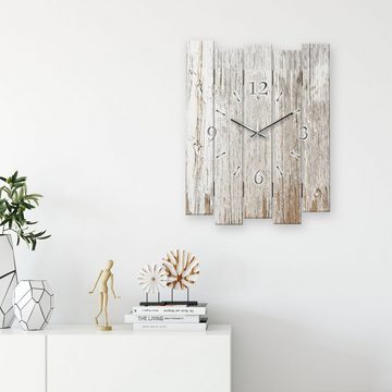 Kreative Feder Wanduhr Designer-Wanduhr Altes Holz Weiß (ohne Ticken; Funk- oder Quarzuhrwerk; elegant, außergewöhnlich, modern)