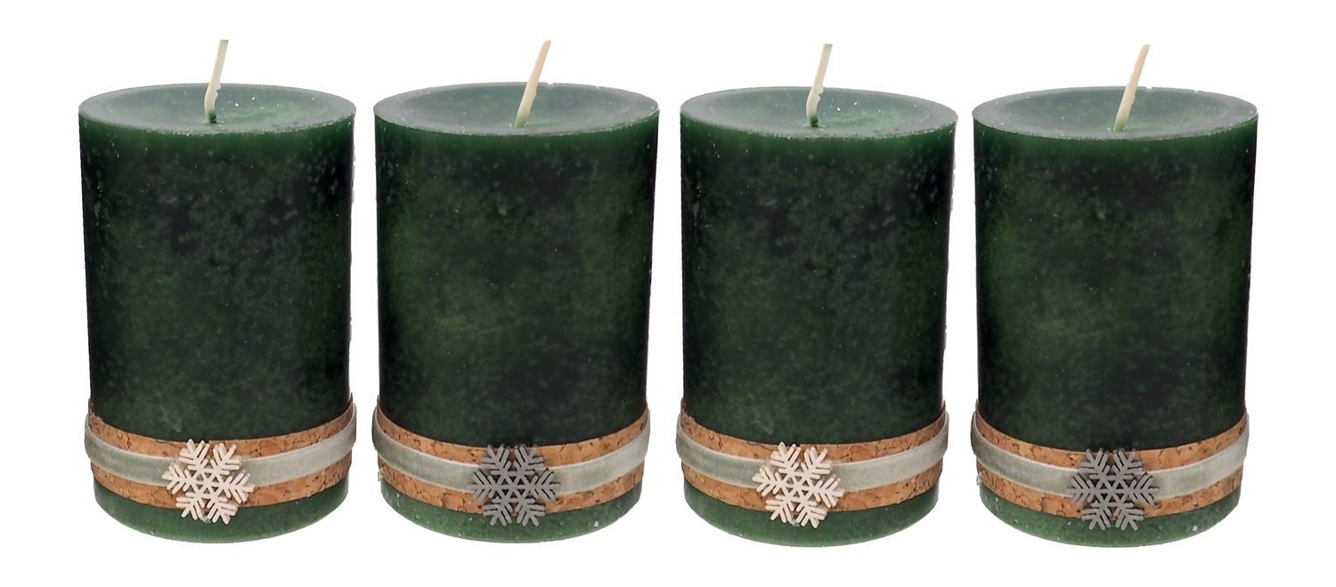 ZauberDeko Adventskerze Adventskerzen Stumpenkerzen Dunkelgrün Grün Schneef günstig online kaufen