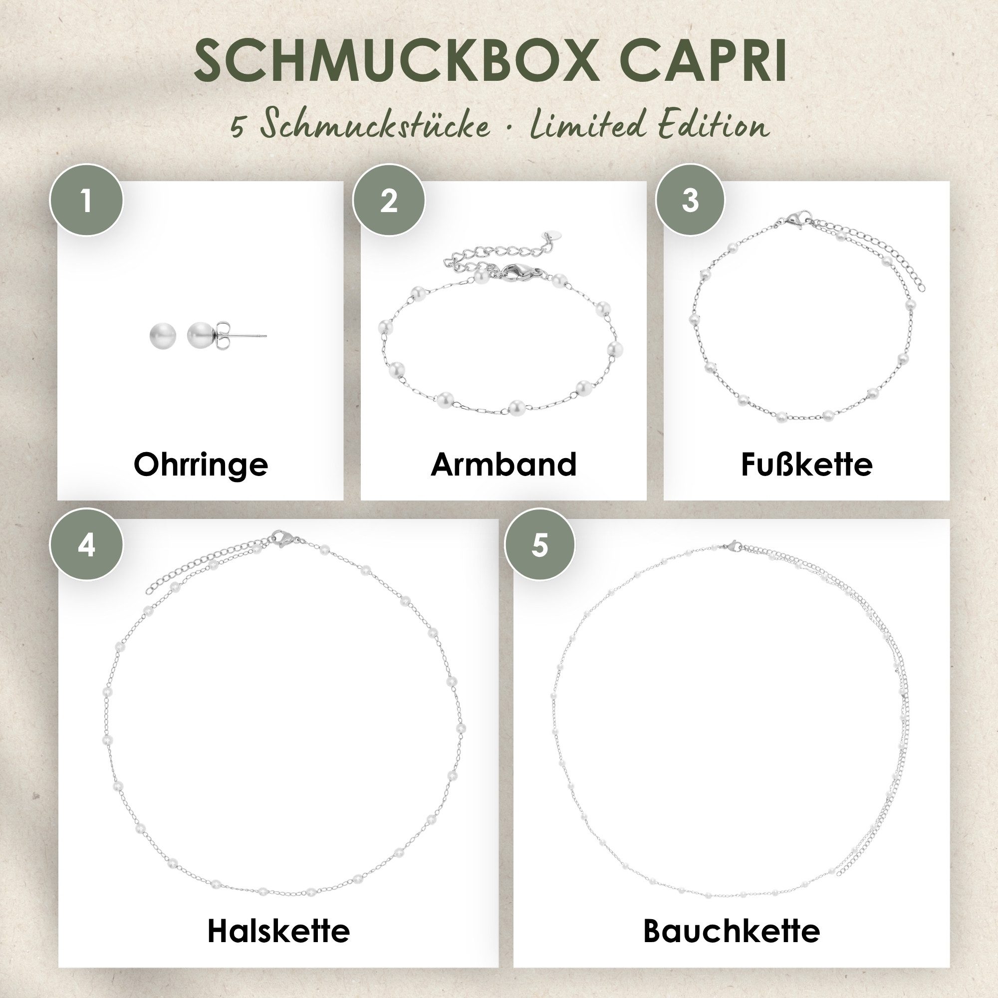 Heideman Schmuck-Adventskalender Summerbox Capri silberfarben, Schmuckset mehrteilig Schmuck für Frauen - 5 Schmuckstücke