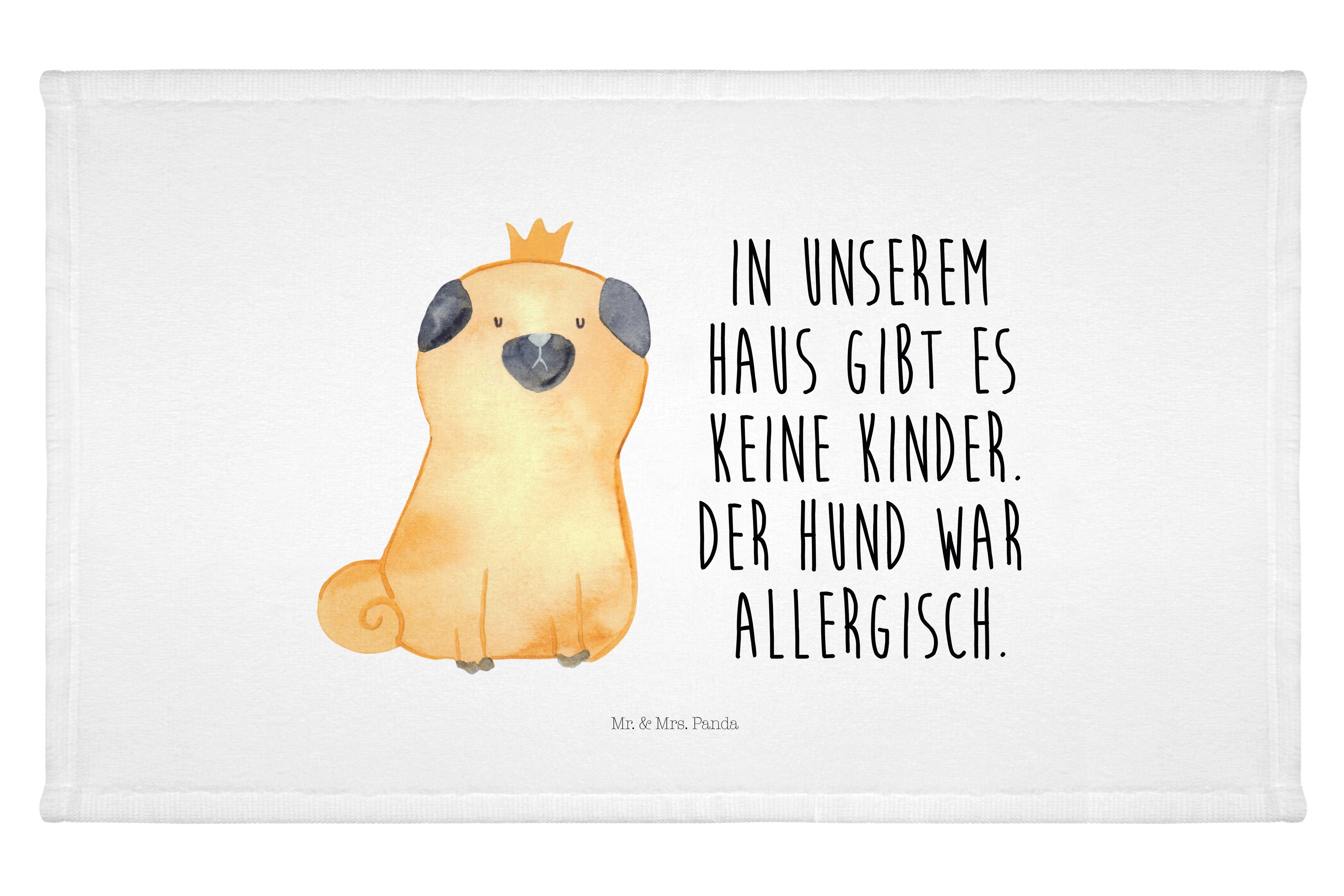 Handtuch Mops Krone - Weiß - Geschenk, Hundemama, Reisehandtuch, Hund, Gästetu