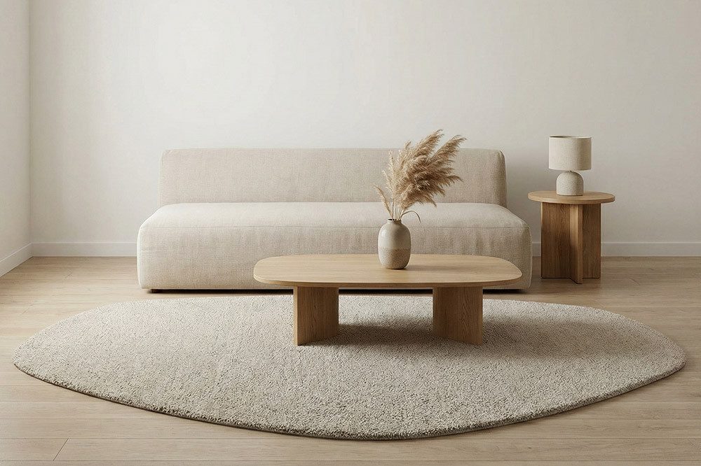 riess-ambiente Designteppich ORGANIC 180x120cm grau - Baumwolle, Hochflor, Indoor, organische Form, oval, Höhe: 2.5 mm, Geeignet für Fußbodenheizungen - ideal für Wohn- und Schlafzimmer