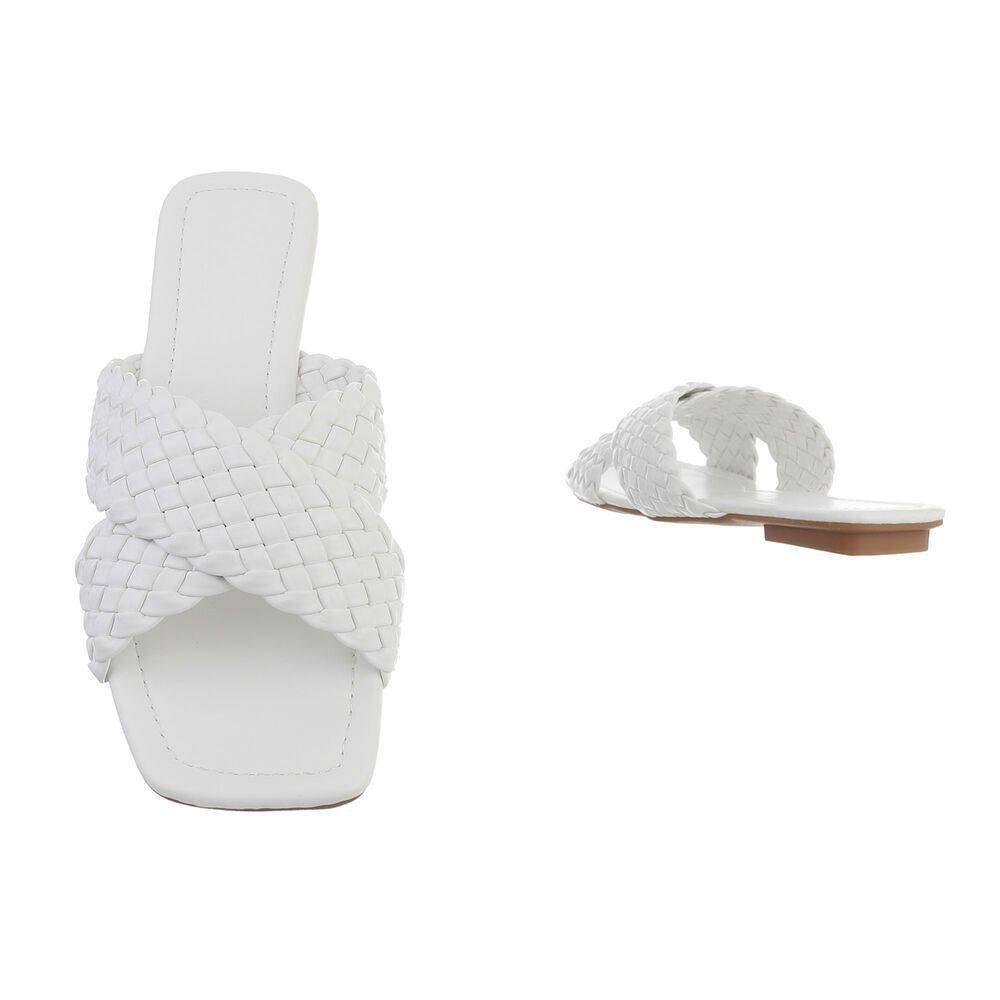 Schuhe  Ital-Design Damen Mules Freizeit Sandalette Blockabsatz Pantoletten Weiß