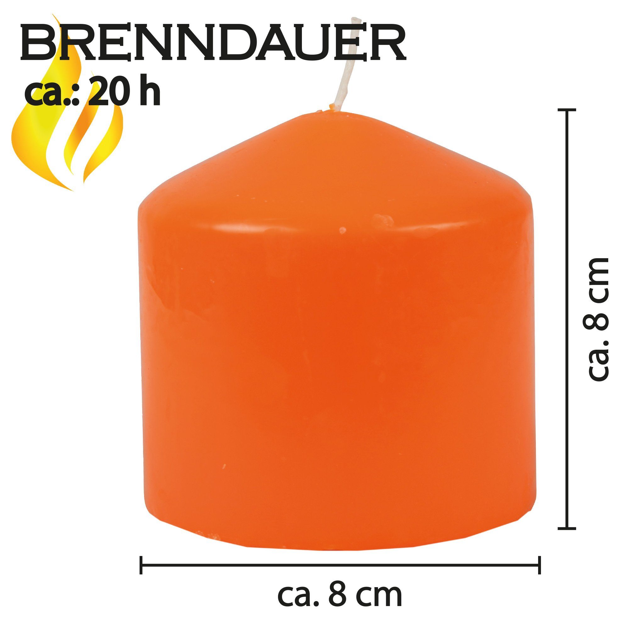 Ocker Ø8cm Stumpenkerze (3-tlg), HS Kerze Farben - 8cm vielen Blockkerze x Candle Wachskerzen in