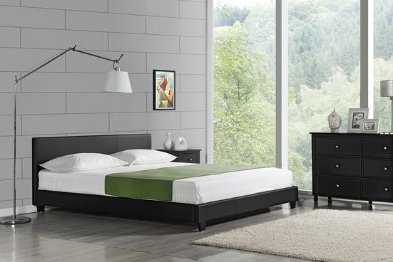 Corium Polsterbett, Doppelbett mit Lattenrost 160x200cm in schwarz Kunstleder