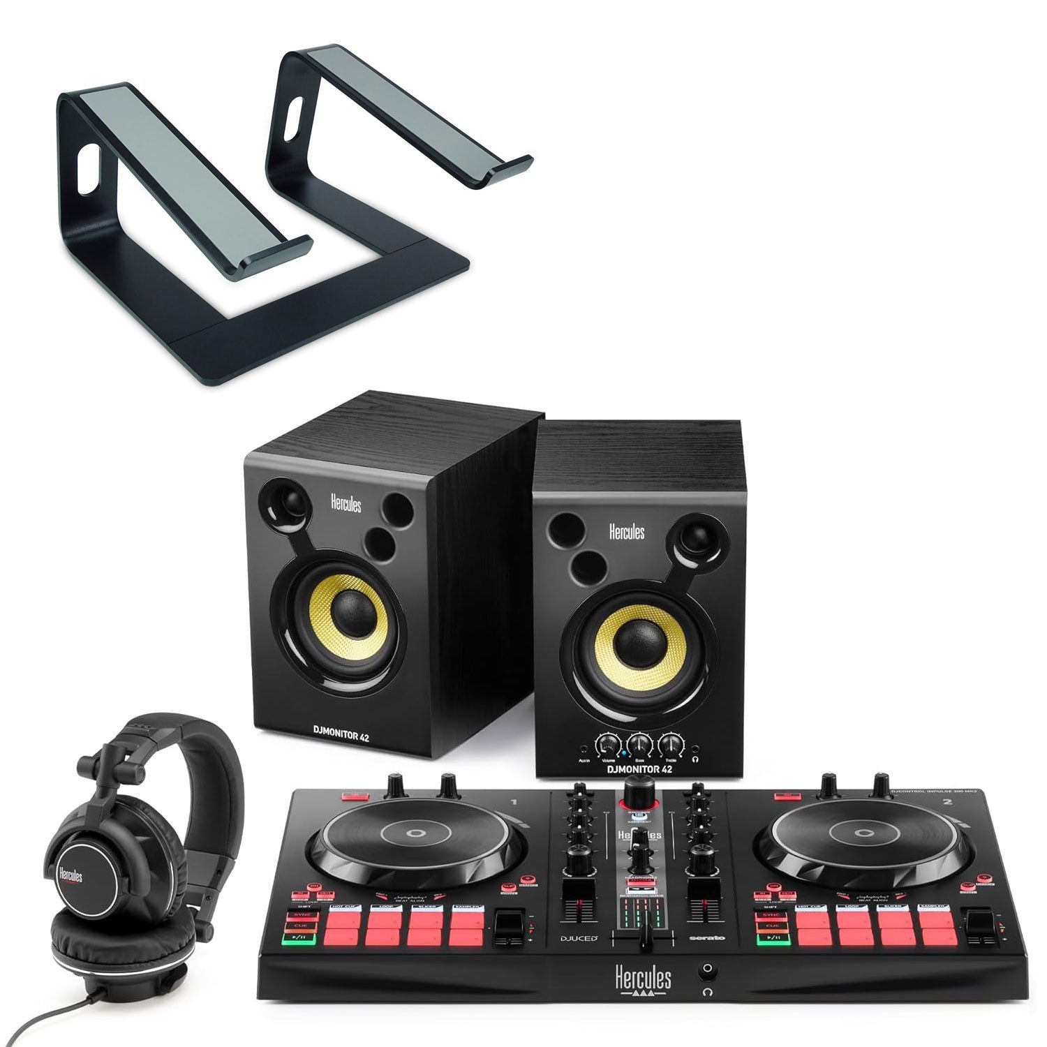 DJ Controller Hercules DJ Essentials Kit DJ-Set mit Laptopständer Schwarz