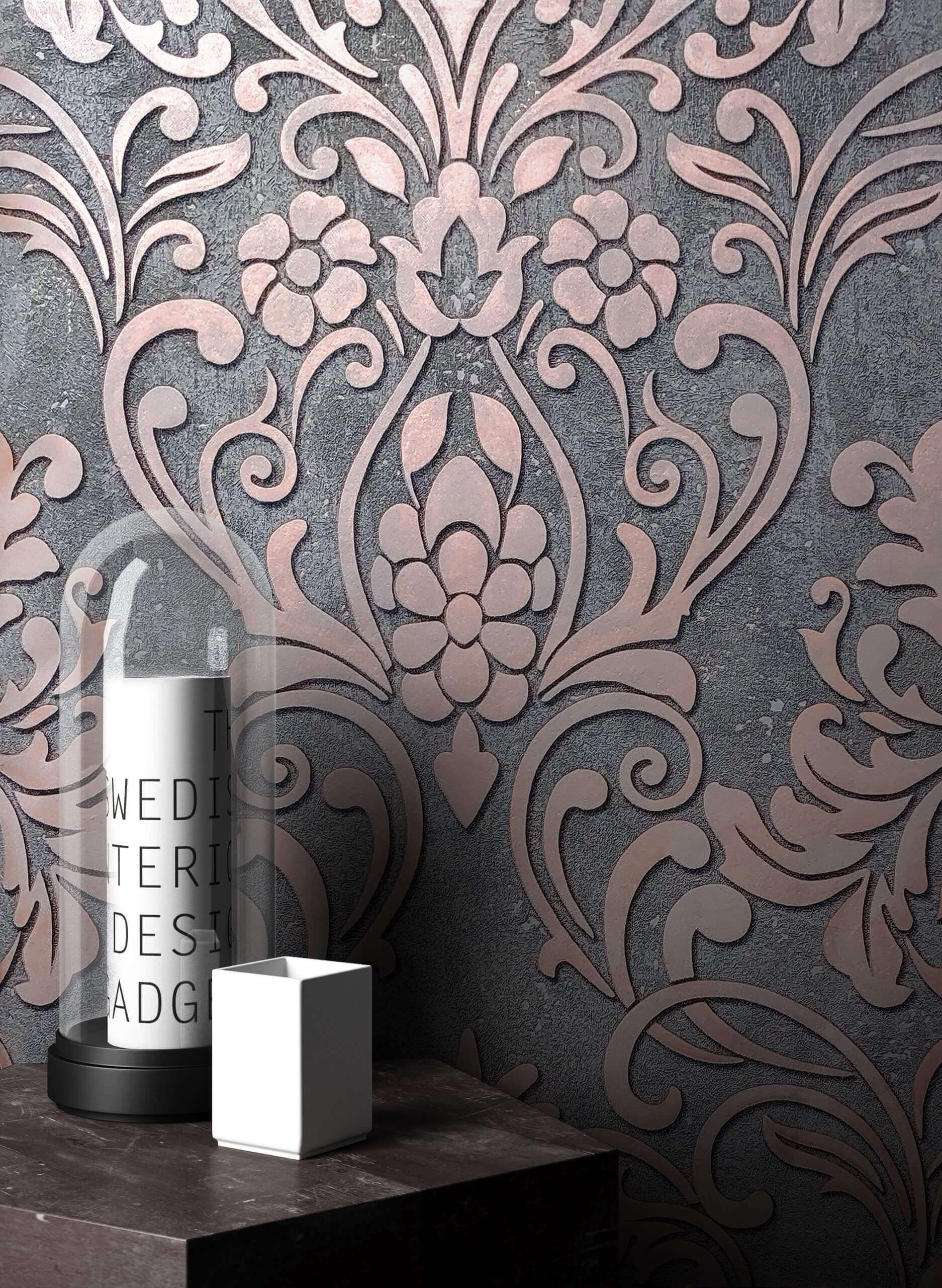 Newroom Vliestapete, Grau Tapete Barock Glänzend - Barocktapete Glanztapete günstig online kaufen