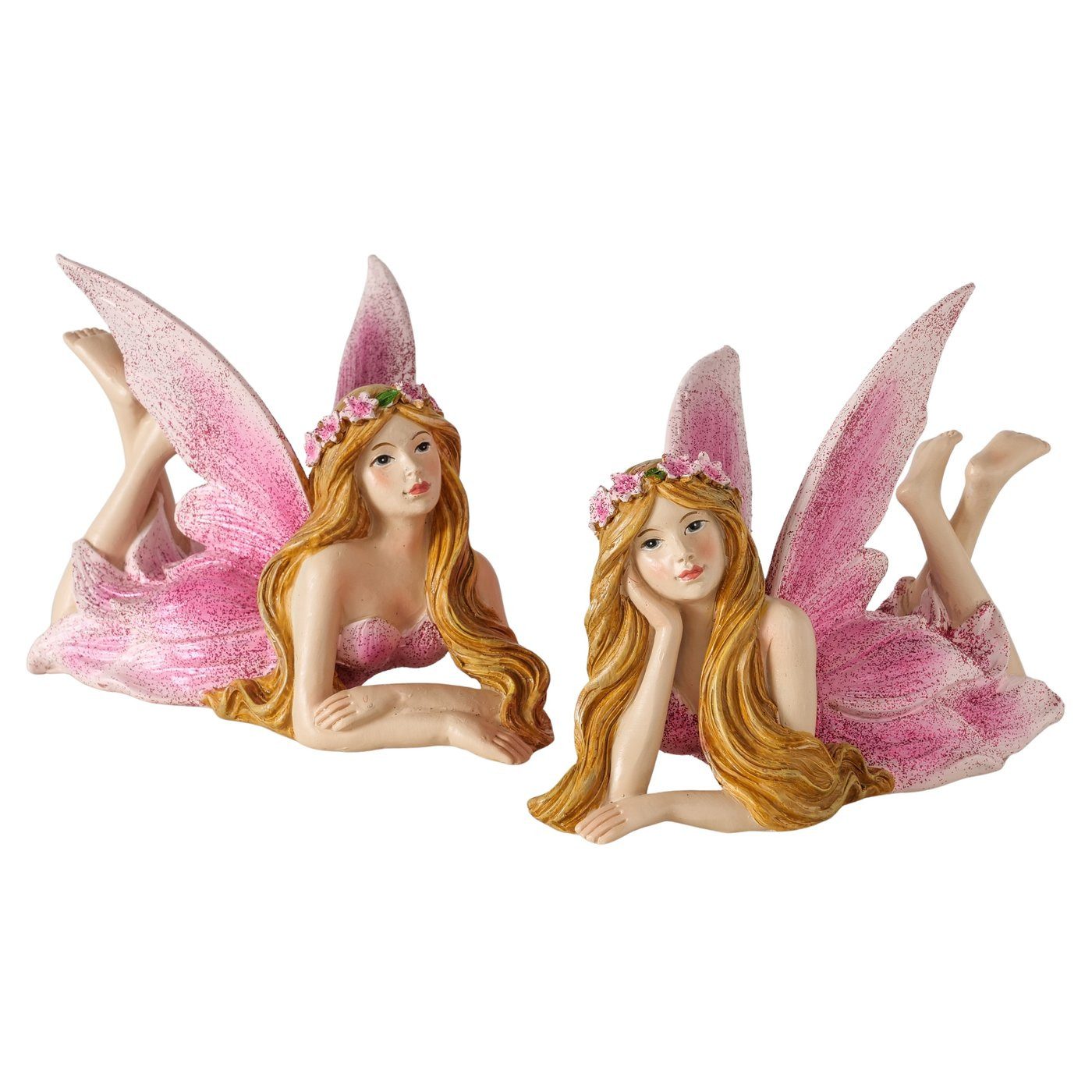 BOLTZE GRUPPE GmbH Fantasy-Figur Elfenfiguren Set Simonetta 2er Handbemalt Liegend Pink Lila Deko (2 St)