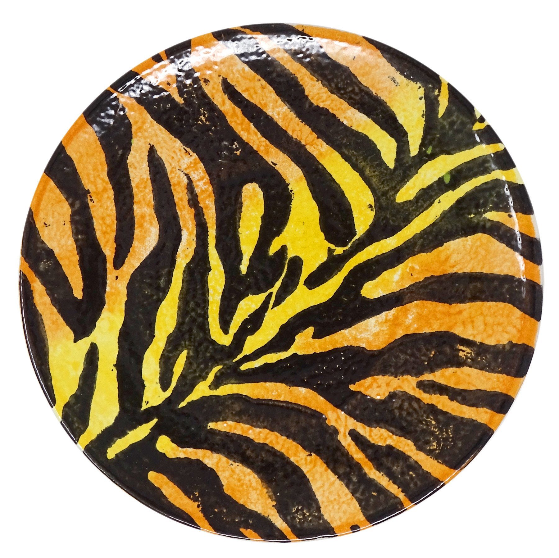 Lashuma Servierteller Tiger, Keramik, Flache Obstplatte handgemacht, Essteller rund