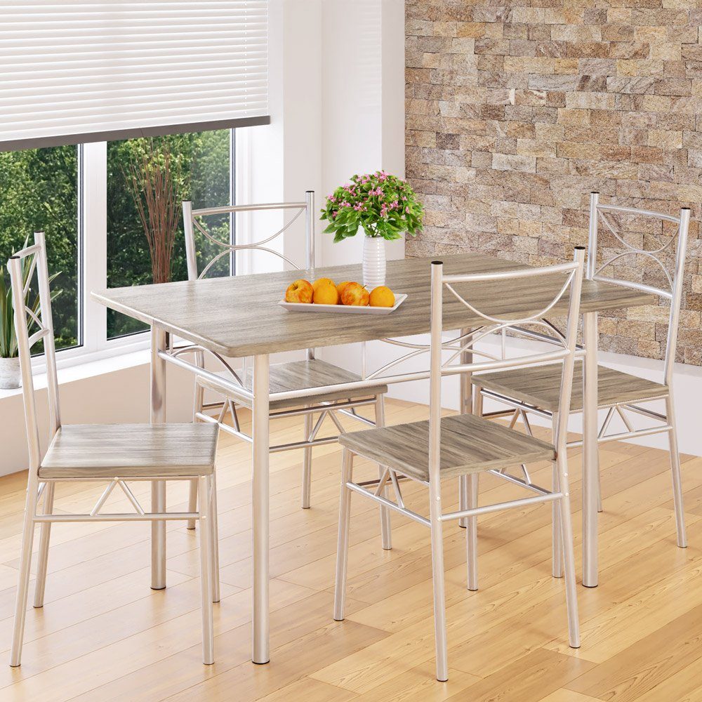 Casaria Essgruppe Paul, (5-tlg), Esstisch mit 4 Stühlen für Esszimmer Küche 5tlg. Sitzgruppe Robust