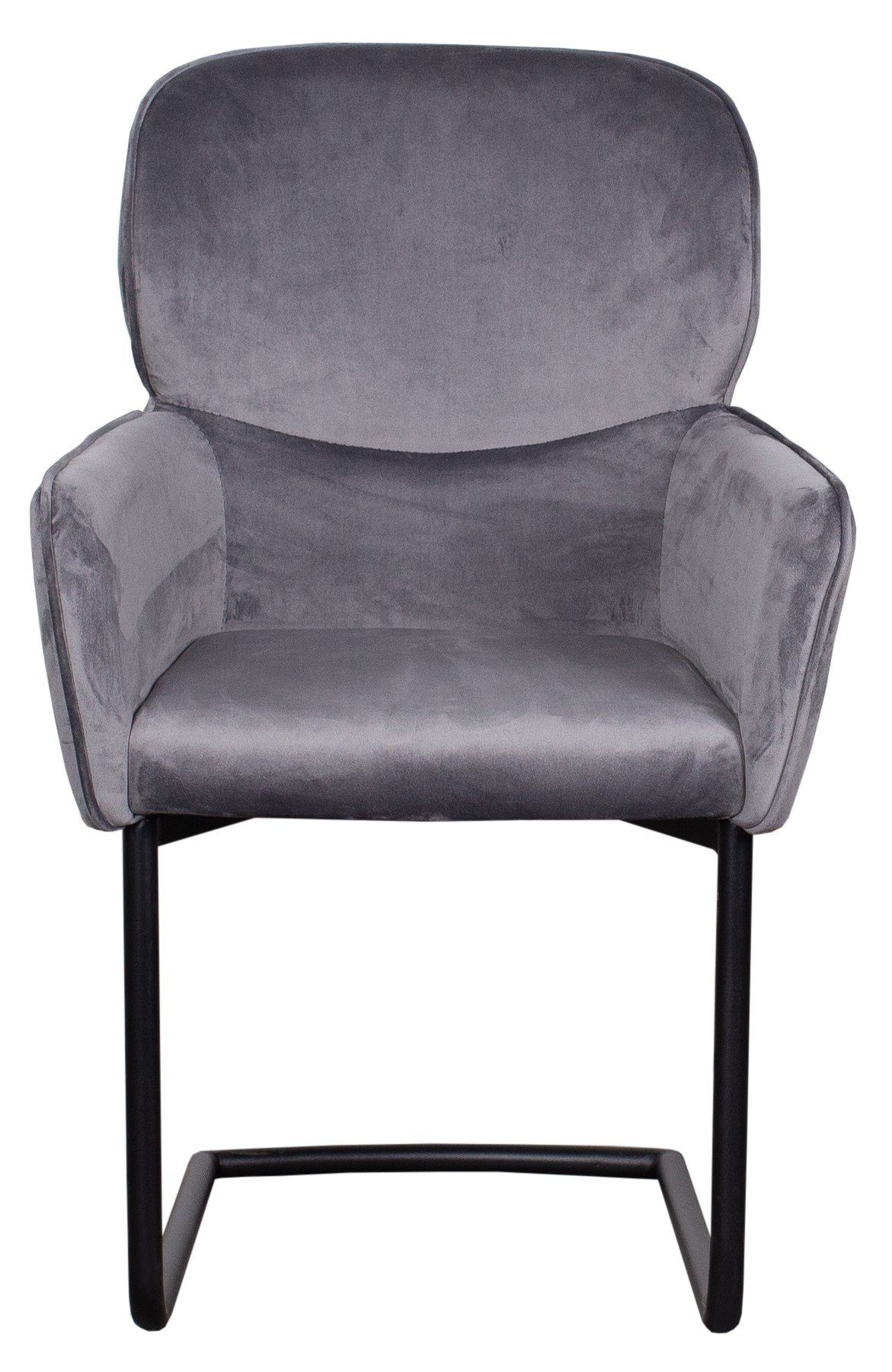 - Esszimmer Samt gepolstert Sessel - (Set, grau bene - Rückenlehne Armlehnen Metall-Gestell Samtbezug living - hohe - Venedig 6-St), - -