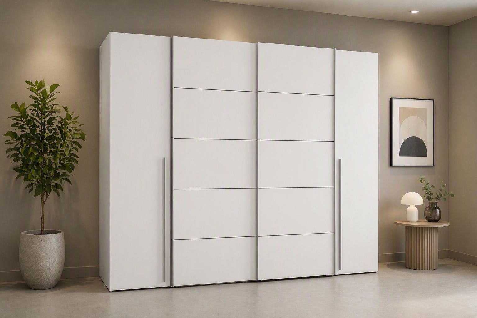 FORTE Kleiderschrank Narago, Kombischrank, modernes Design (B/H/T ca. 270/210/61cm, auch mit Premiumausstattung) Kombination aus Schwebetüren mit seitlichen Drehtüren, Made in Europe