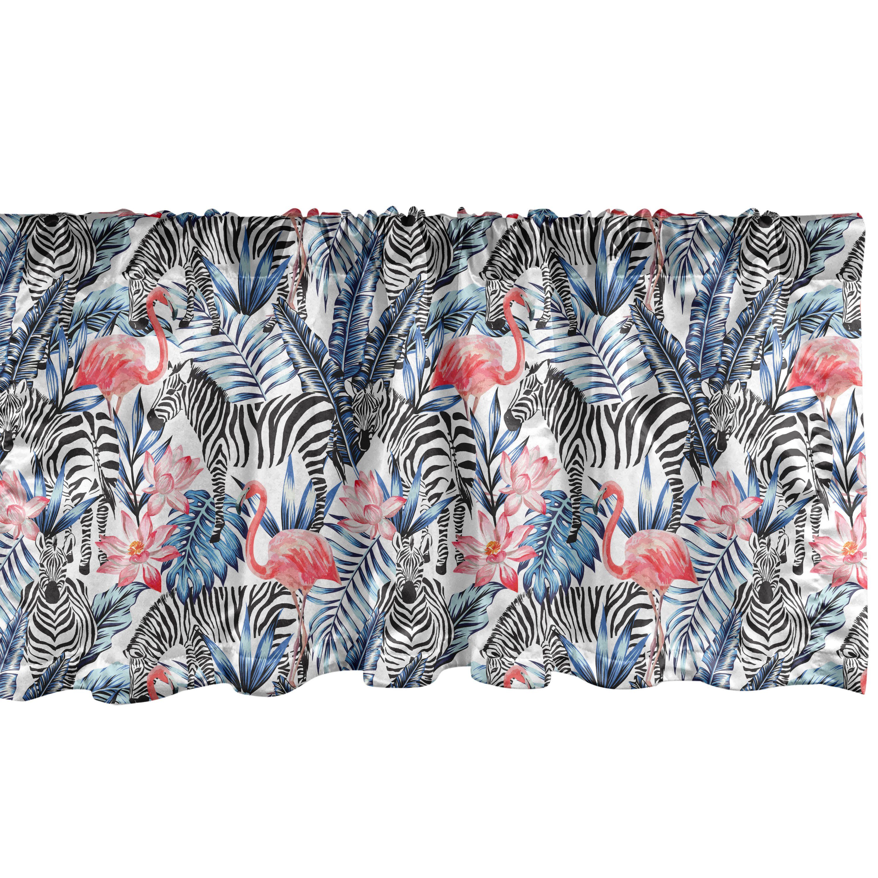 Scheibengardine Vorhang Volant für Küche Schlafzimmer Dekor mit Stangentasche, Abakuhaus, Microfaser, Aquarell Flamingo mit Zebra