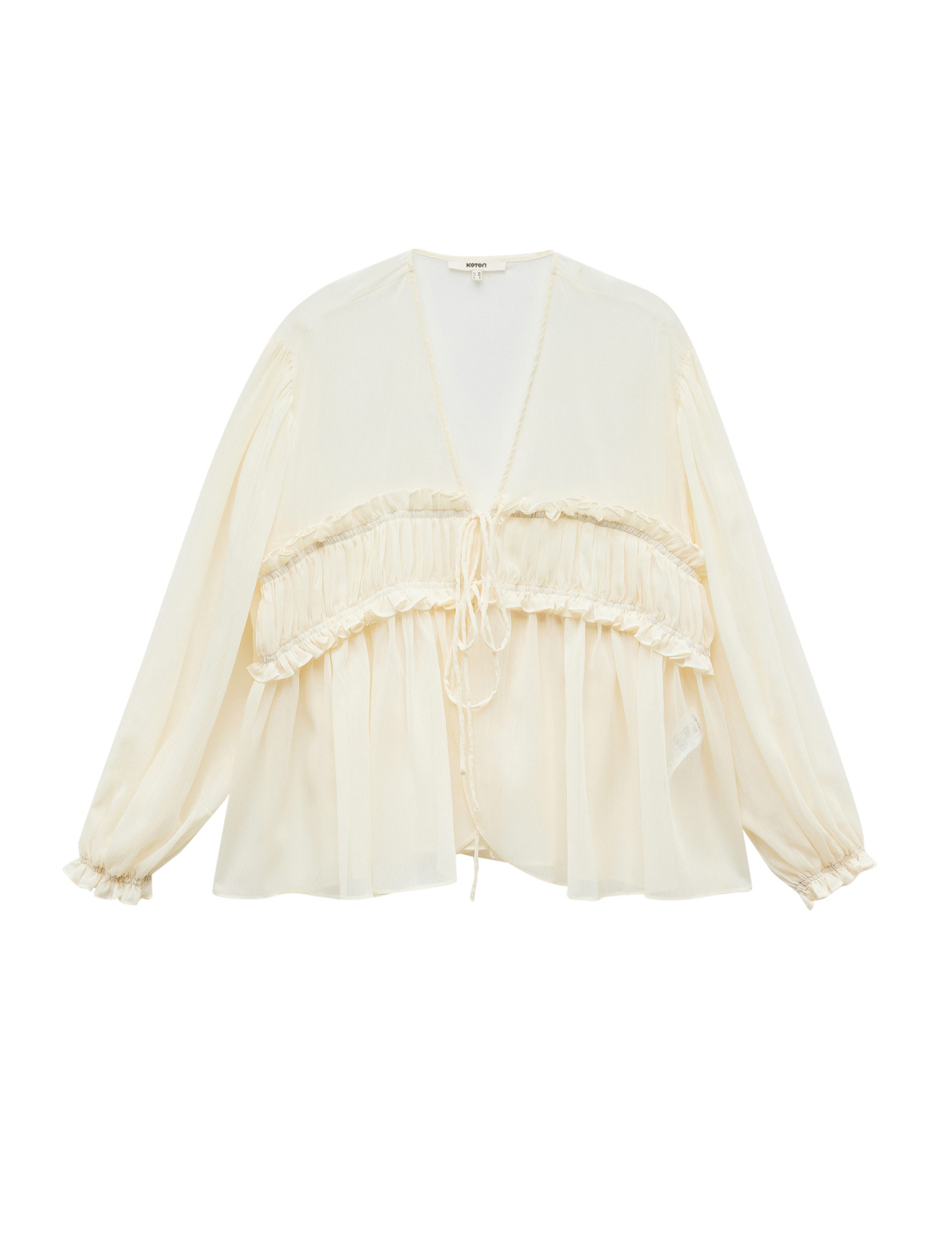 Koton Rüschenbluse Langärmelig V-Kragen Rüschenbluse günstig online kaufen