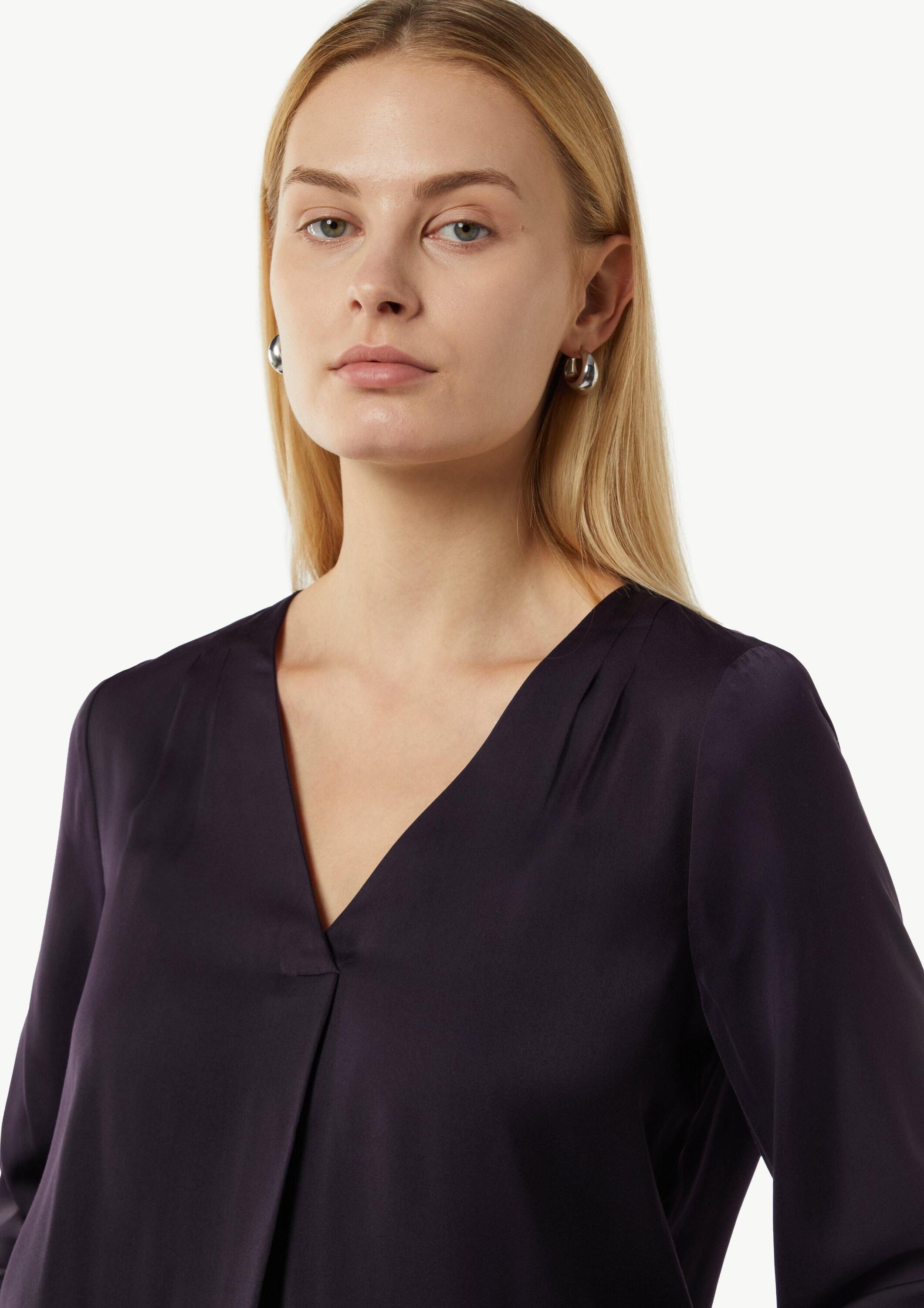 comma Langarmbluse Bluse Satinbluse mit V-Ausschnitt