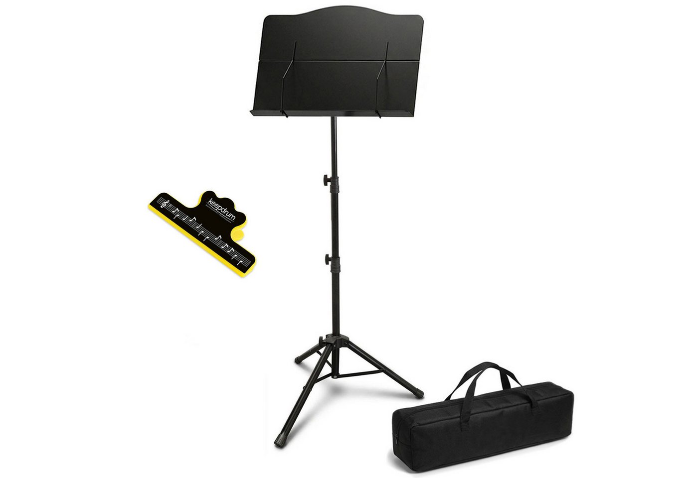 keepdrum Notenpult keepdrum Notenpult MUS024 mit Tasche und Notenklammer, (zusammenklappbar, 1-tlg., Notenpult), Vorteils-Set mit Notenklammer