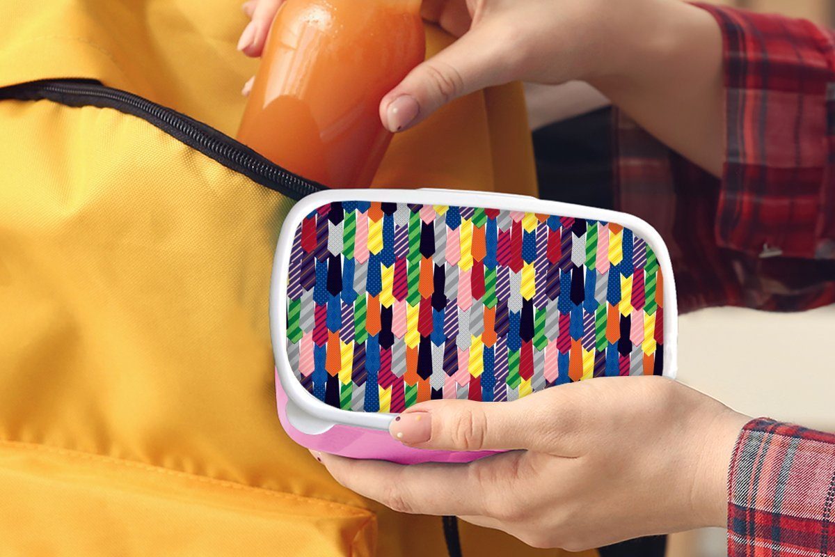 Snackbox, Erwachsene, Mädchen, Brotdose - Kunststoff (2-tlg), für Muster, MuchoWow Kinder, rosa Lunchbox Regenbogen Kunststoff, Krawatte Brotbox -