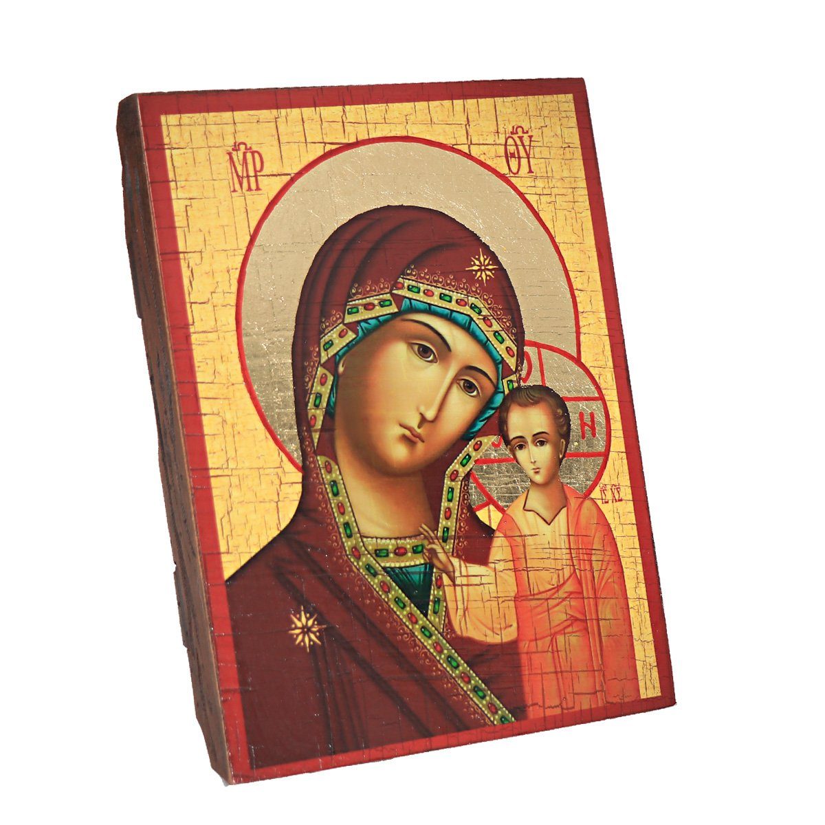 NKlaus Bild Gottesmutter Von Kazan, Christliche Massiv Holz Ikone 16x12,5 Handarbe, Religion